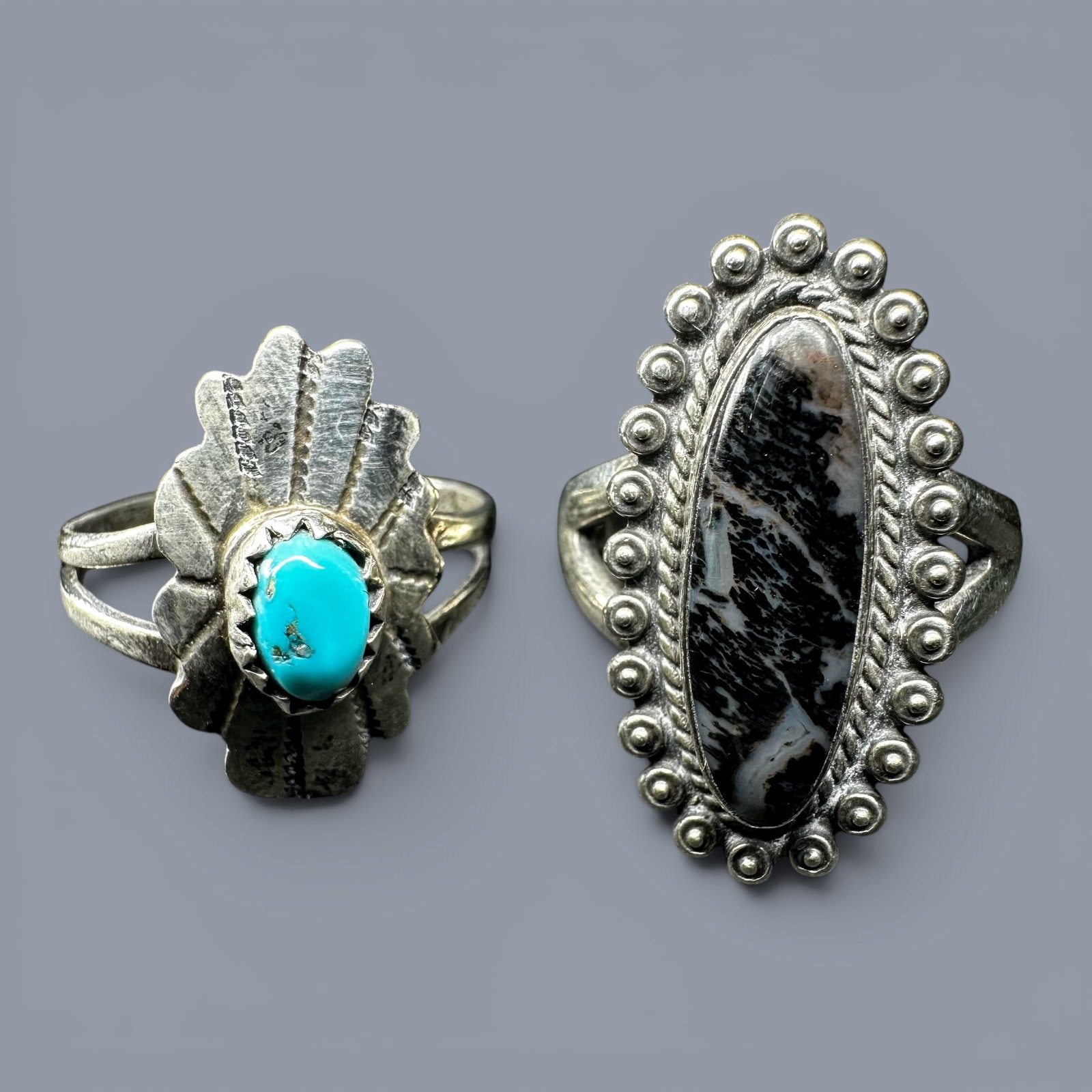 Sz6.25/Sz7/8g Native American Sterling Silver White Buffalo & Kingman Turquoise Ring Lot (1 of 15)
