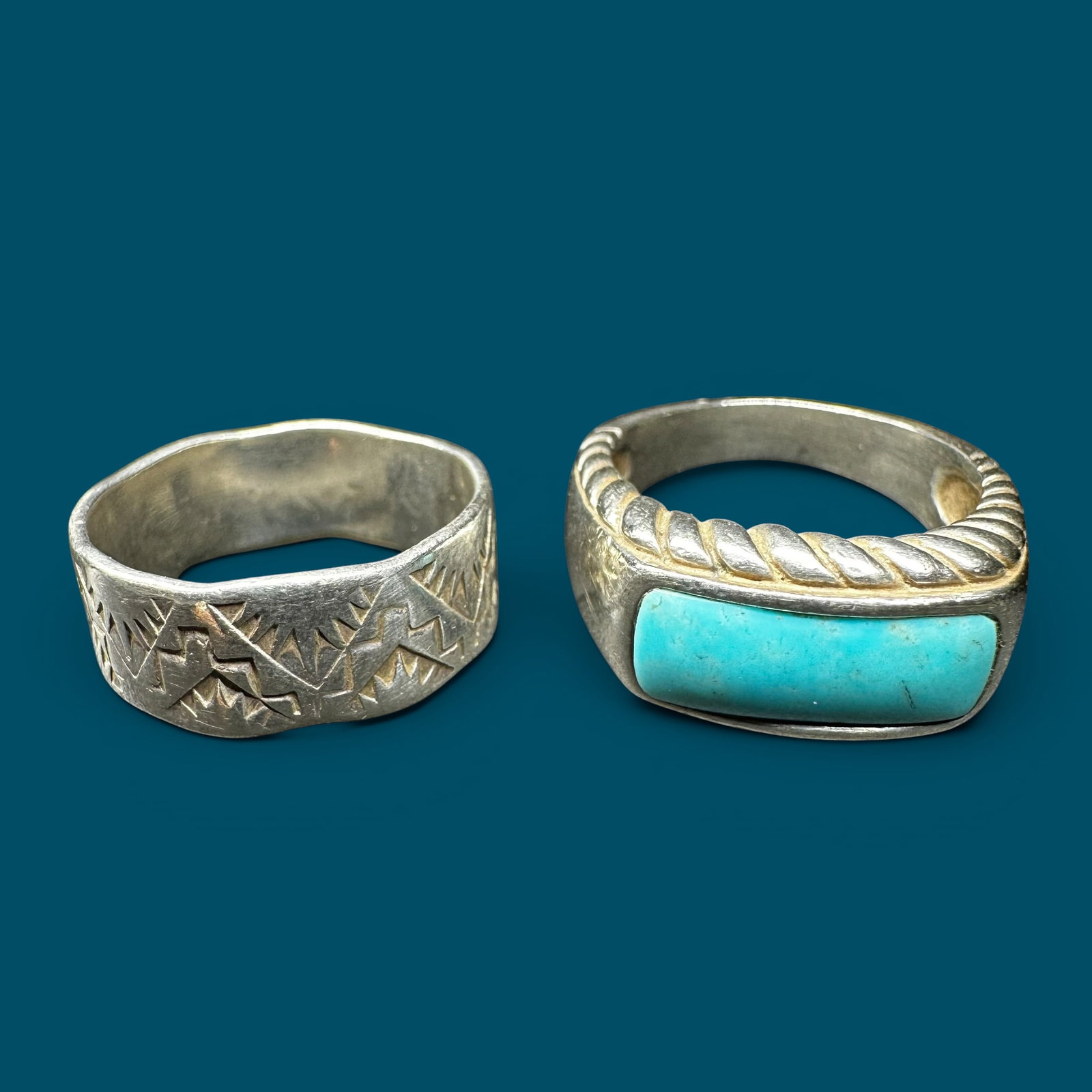 Sz7/Sz7.25/11g 925 Sterling Silver Kingman Turquoise Ring Lot: Sz7/Sz7.25/11g 925 Sterling Silver Kingman Turquoise Ring Lot:Brand/Model: One ring hallmarked “VF STERLING.” Unidentified artisan. One ring marked “925.”Manufacturer Location: Unmarke