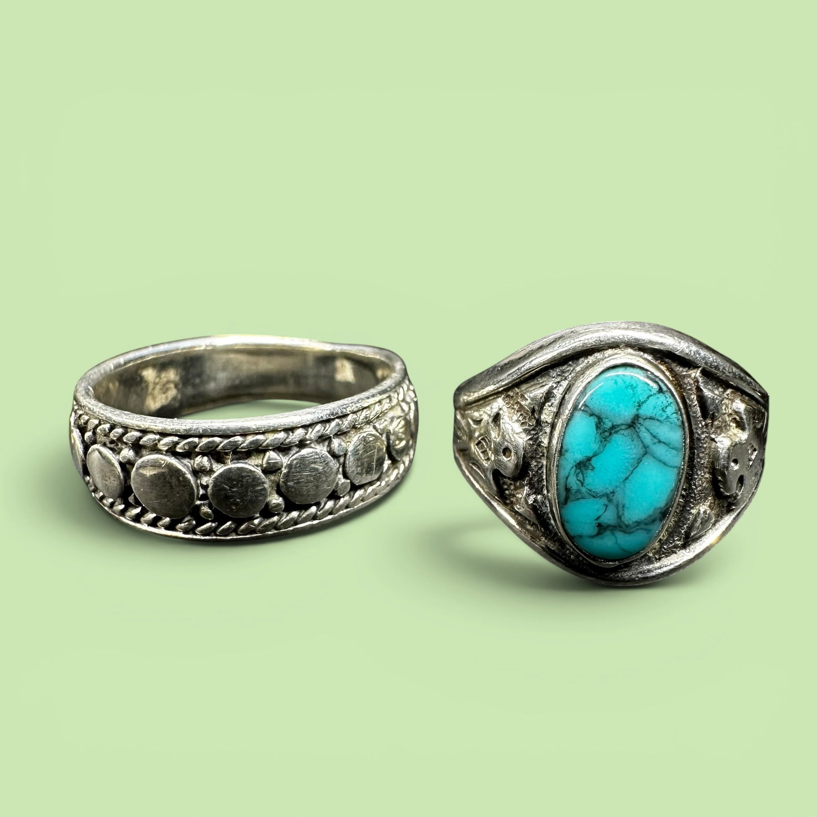 Sz6.75/Sz7.5/8g Bell Trading Post Sterling Silver Thunderbird Kingman Turquoise Ring Lot (1 of 11)