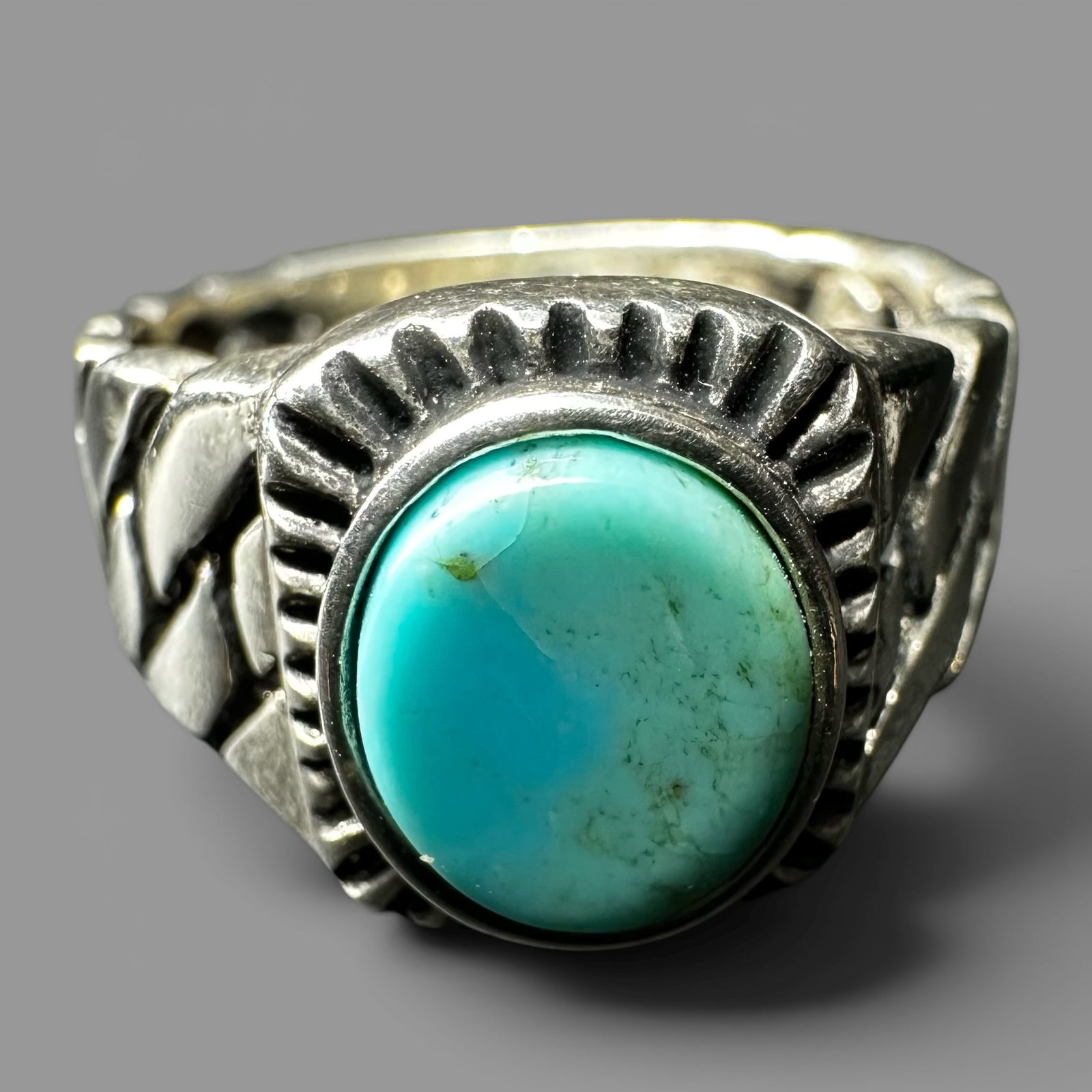 Sz12.5/7g Braided 925 Sterling Silver Royston Turquoise Ring (1 of 8)