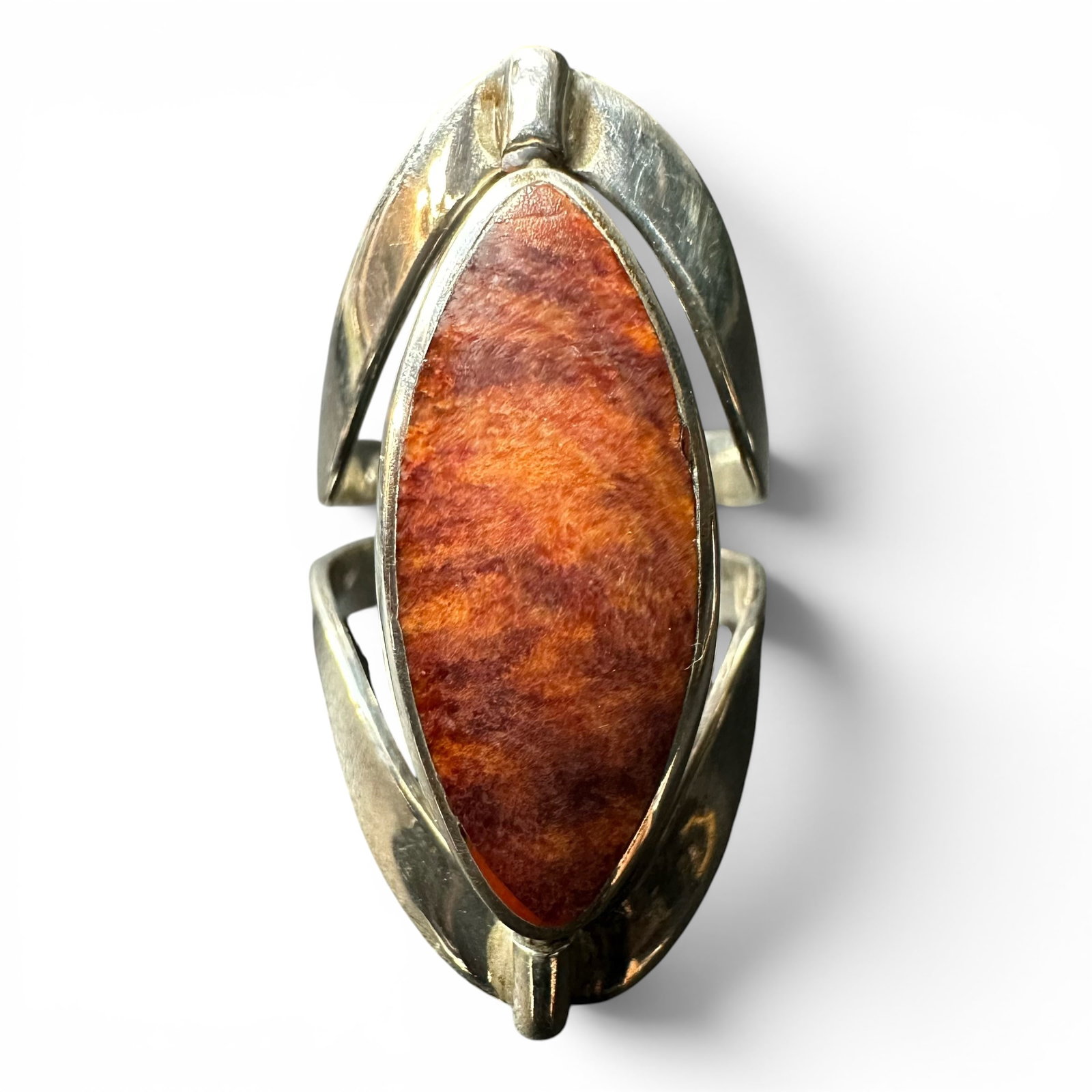 Sz6/5g Reversible Adjustable 950 Silver Magnesite & Sponge Coral Ring (1 of 10)