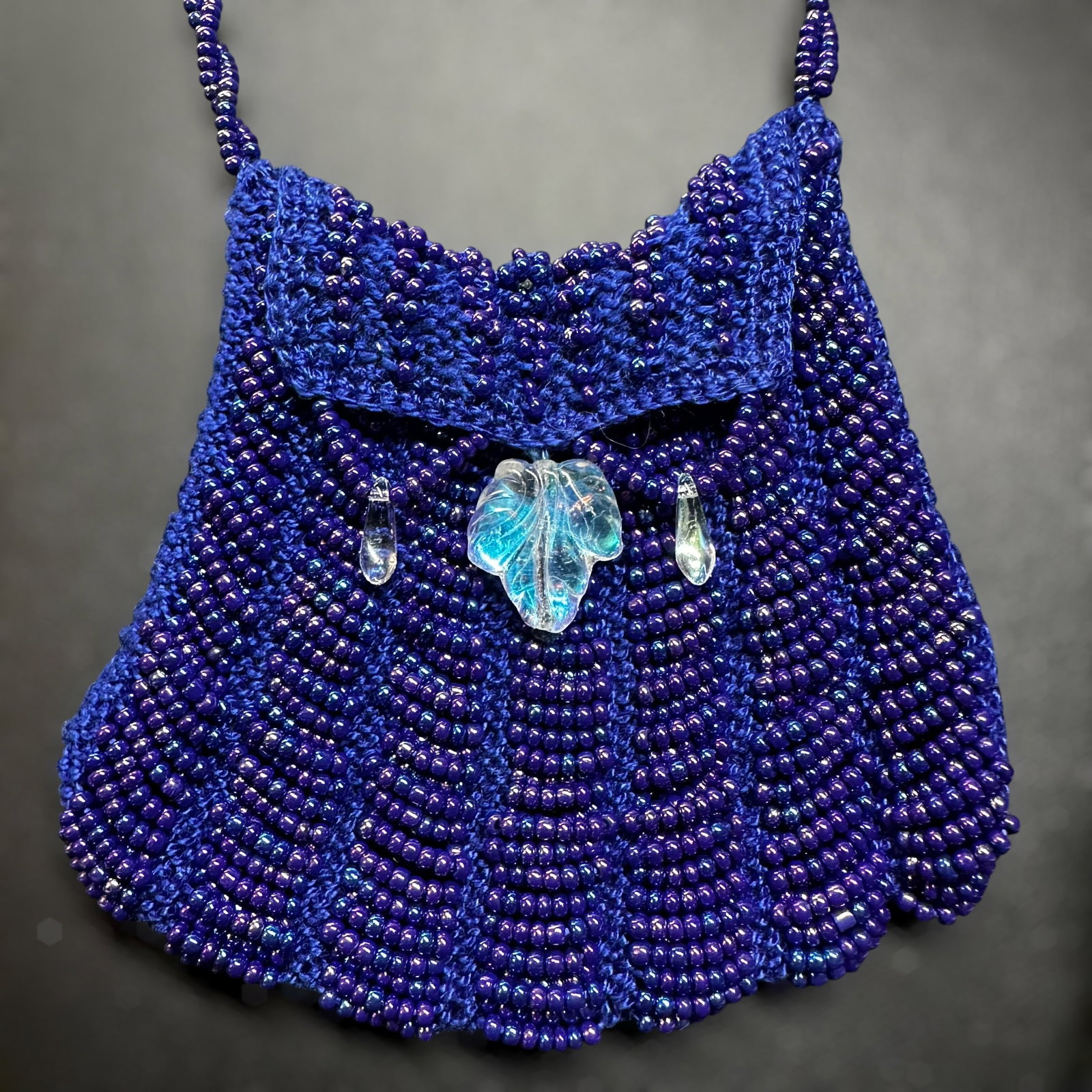 22” Handmade Iridescent Purple Beaded Purse Necklace (1 of 10)