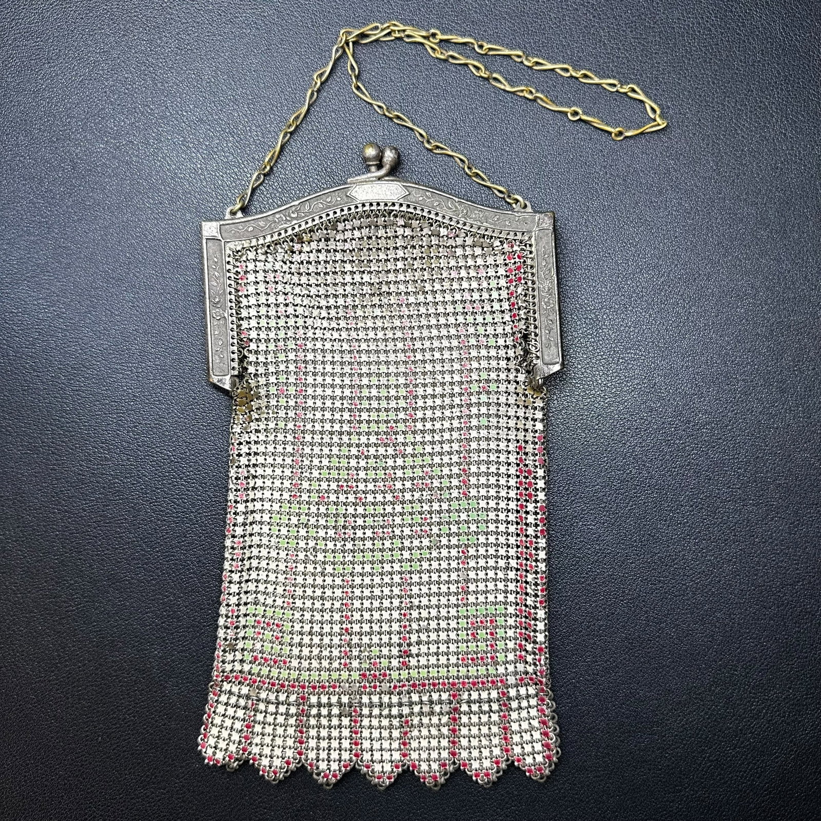 12”/90g Vintage Art Deco Enamel Metal Mesh Purse (1 of 13)