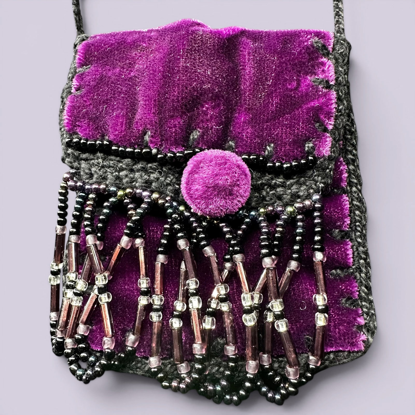 24” Handmade Sarah Moseson Purple Velvet Beaded Purse Necklace (1 of 8)