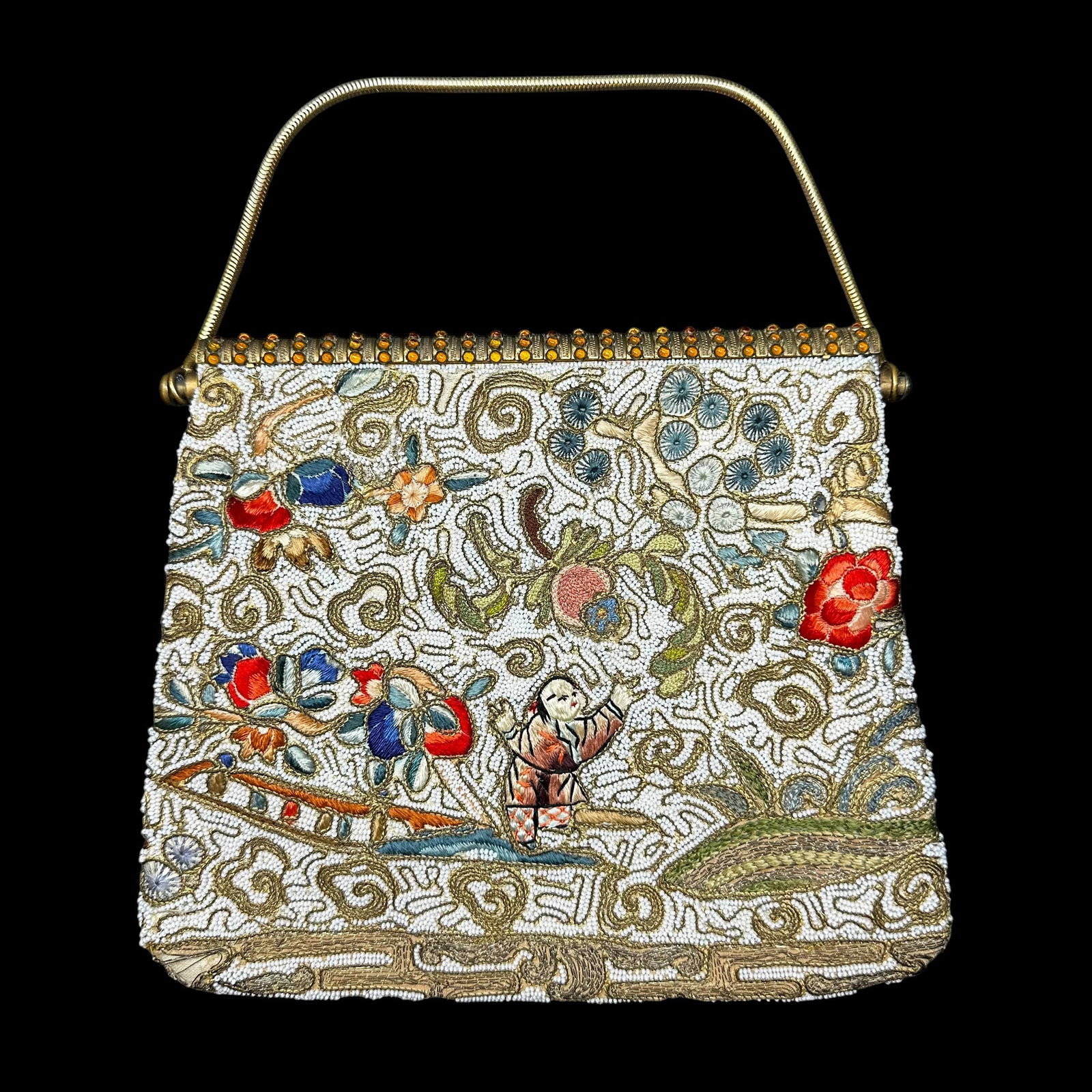Vintage Maruto Paris Beaded & Embroidered Floral Figural Purse: Vintage Maruto Paris Beaded & Embroidered Floral Figural PurseBrand/Model: Maruto Paris.Manufacturer Location: Paris, France.Year Produced: Unknown; likely early to mid 20th century.Condition: Good vi