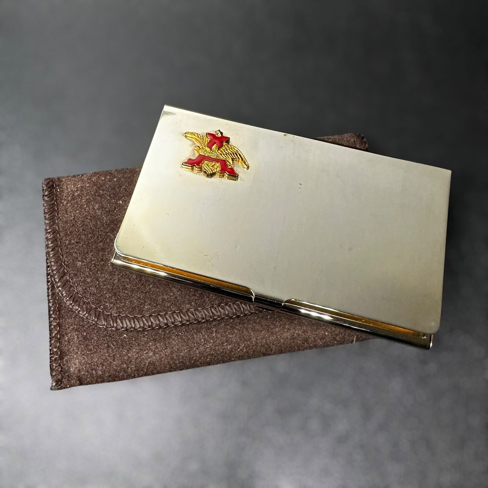 Vintage Anheuser-Busch Executive Promotional Gold Plated Brass Card Case (1 of 7)