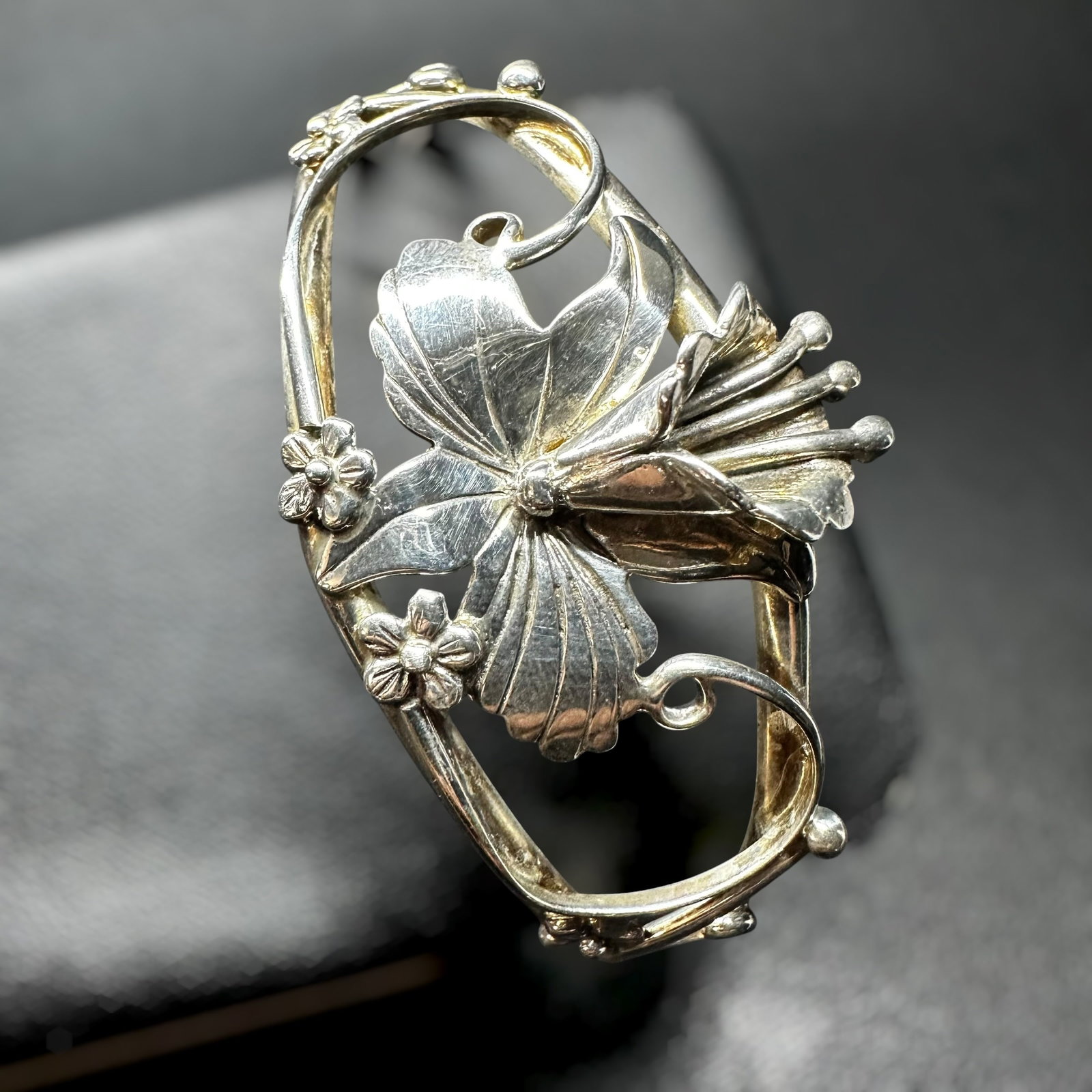 Sz7/22g Carol Felley Sterling Silver Flower Cuff Bracelet (1 of 11)