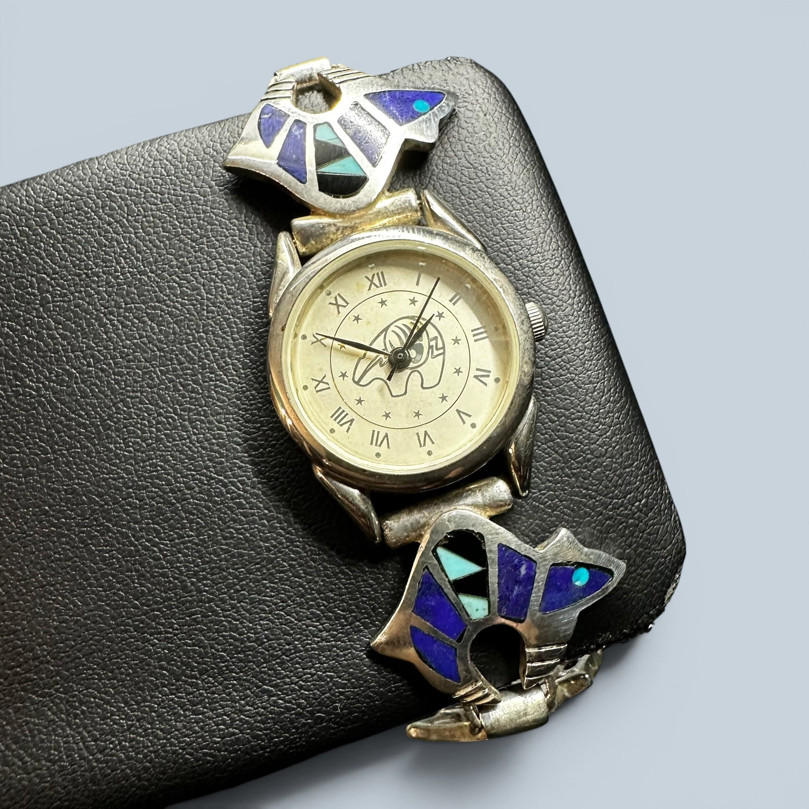 6.75”/38g Navajo B. Cayaditto Sterling Silver Multi-Stone Inlay Bear Quartz Watch (1 of 11)