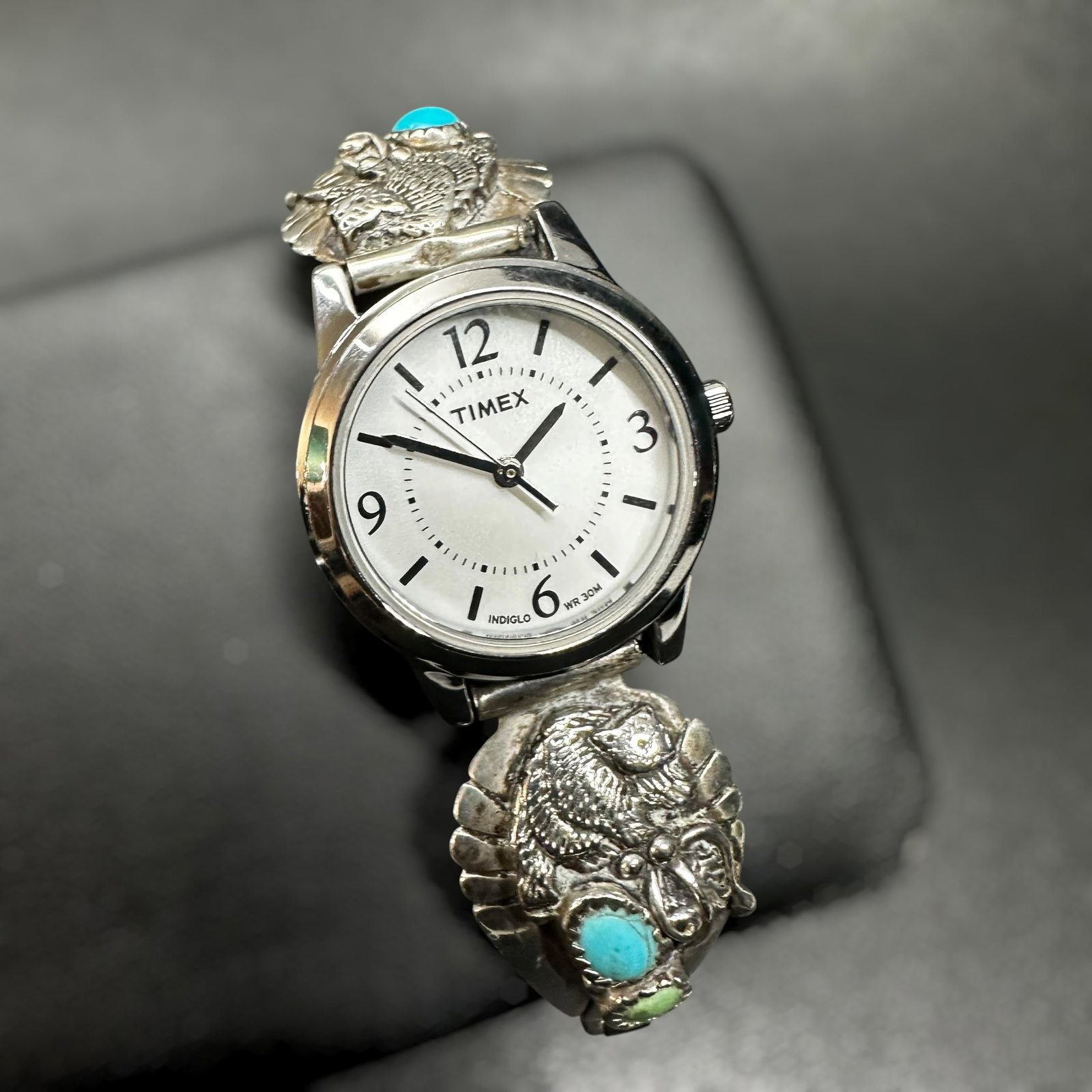 6”/31g Timex Indiglo WR 30M w/ Native American Turquoise Bear Watchband (1 of 11)