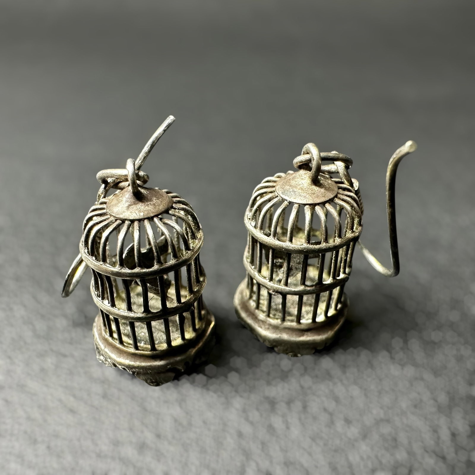 -1g Vintage Sterling Silver Birdcage Dangle Earrings (1 of 6)