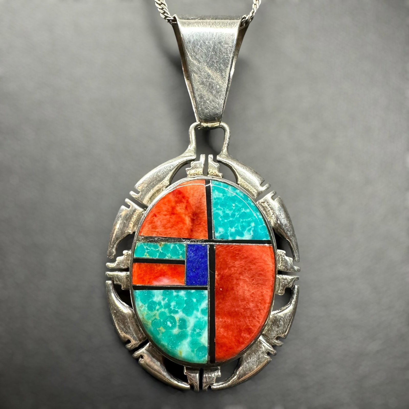 20”/19g Navajo Phillip Sanchez Sterling Multi-Stone Inlay Pendant Necklace (1 of 11)