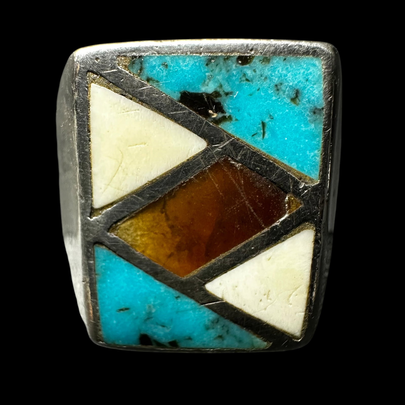 Sz9/12g Native American Sterling Silver Multi-Stone Inlay Men's Ring (1 of 9)