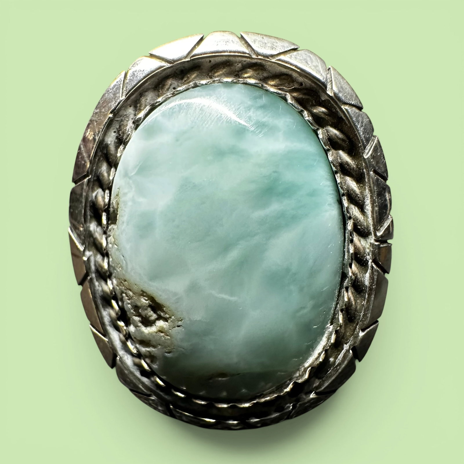 Sz9.75/6g Native American Sterling Silver Larimar Ring (1 of 10)