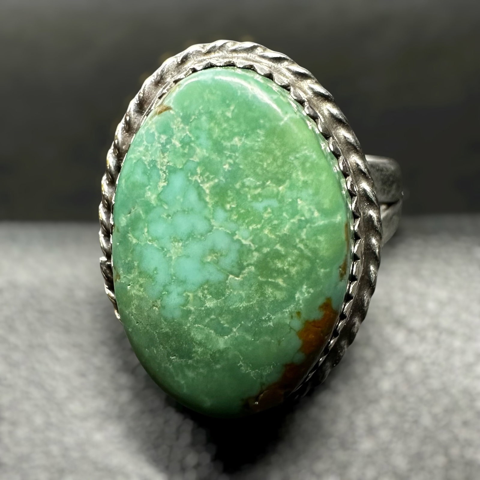 Sz5.75/5g Native American Sterling Silver Manassa Turquoise Ring: Sz5.75/5g Native American Sterling Silver Manassa Turquoise Ring:Brand/Model: No hallmark. Native American artisan ring.Manufacturer Location: Unmarked.Year Produced: Unknown.Condition: Overall good v