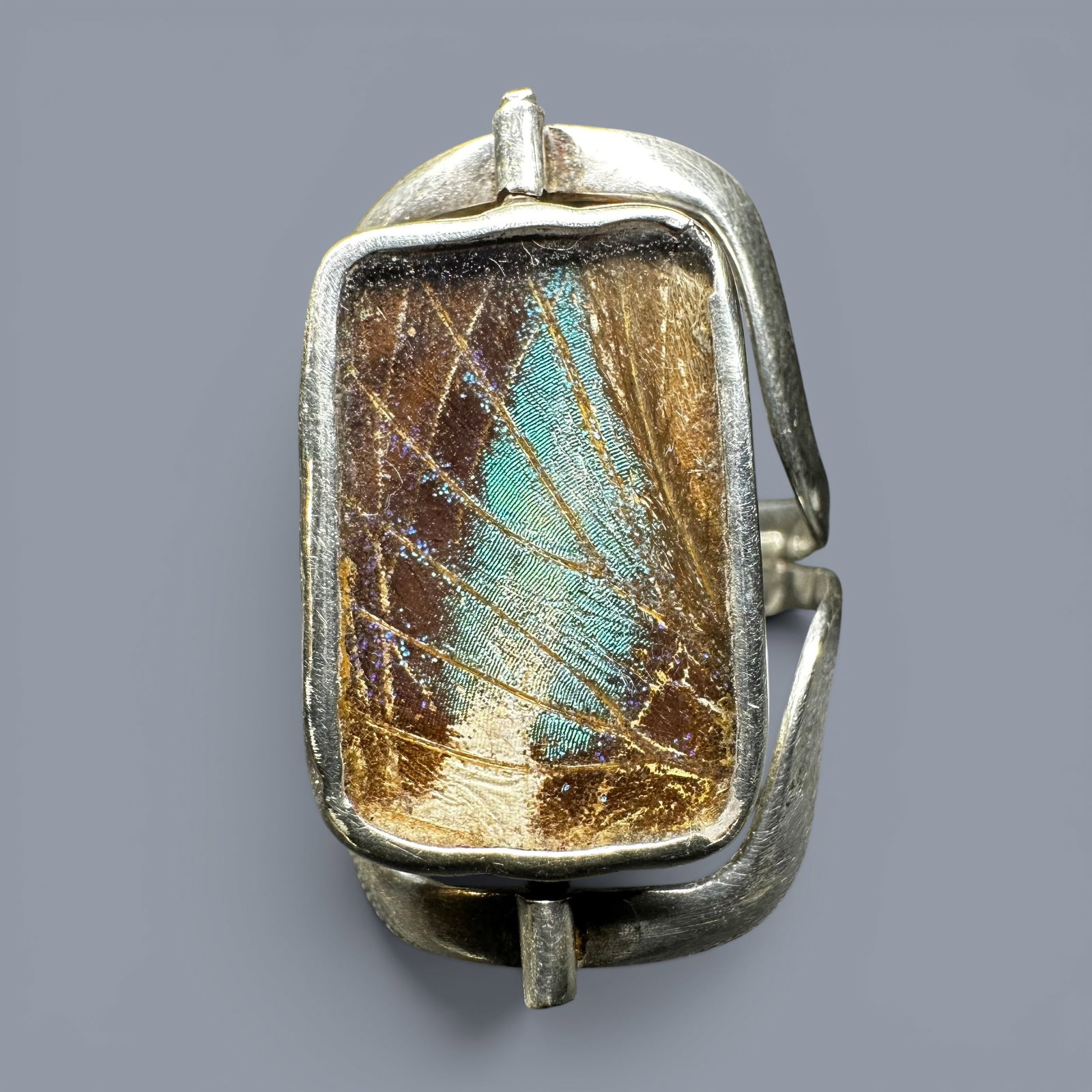 Sz7/Open Adjustable Band/3g Sterling Silver Double-Sided Butterfly Wing Ring (1 of 10)