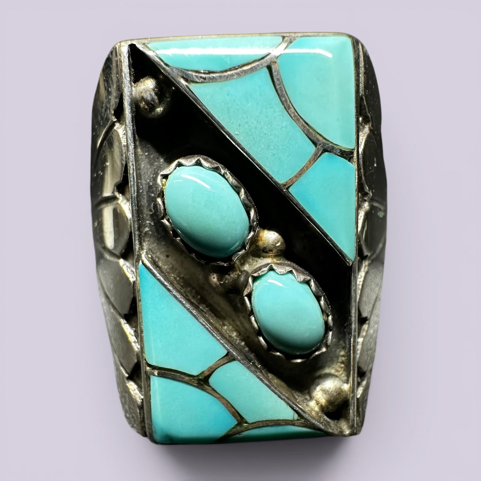 Sz12.25/9g Native American Sterling Silver Sleeping Beauty Turquoise Inlay Ring (1 of 9)