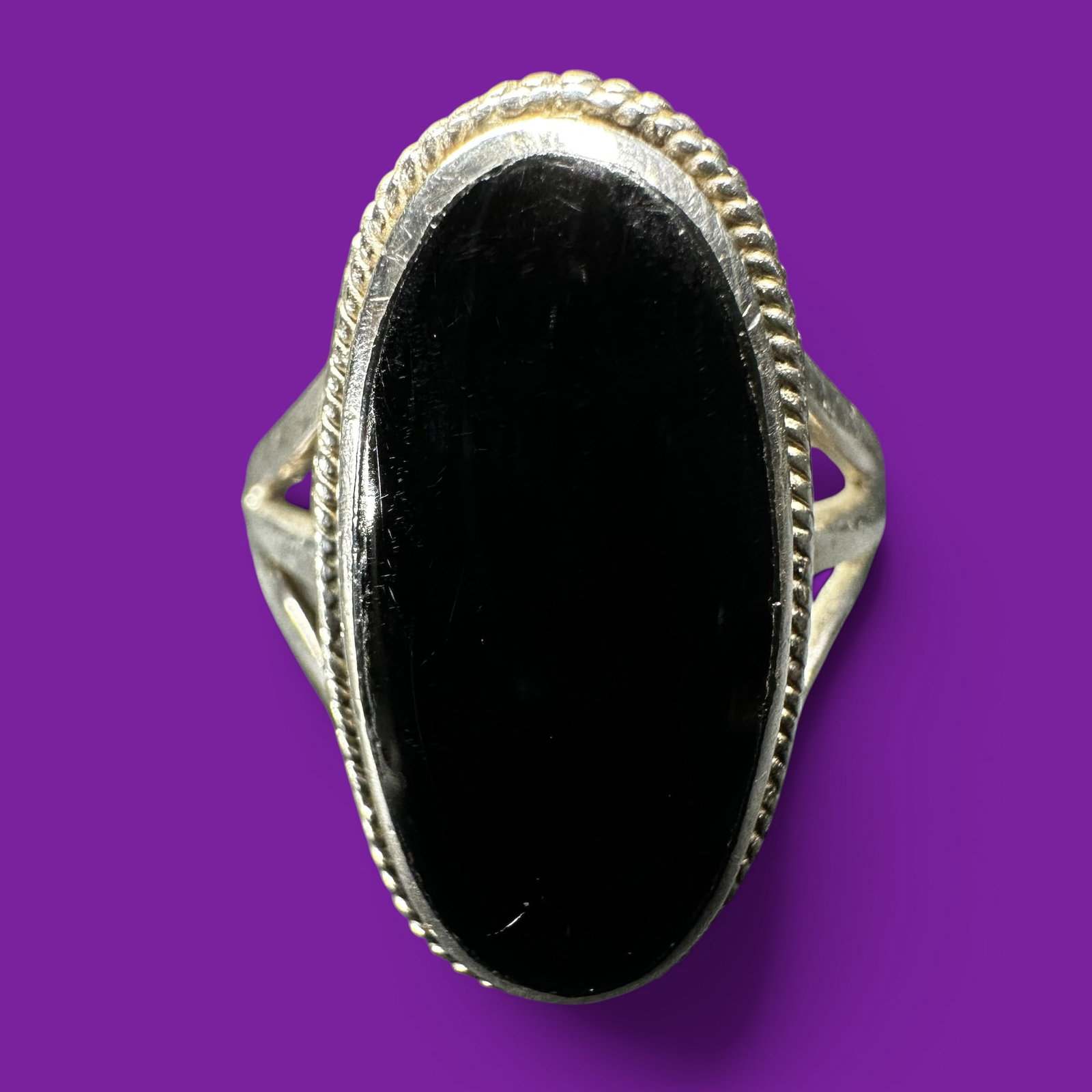 Sz7.5/5g Native American 925 Sterling Silver Onyx Ring (1 of 10)