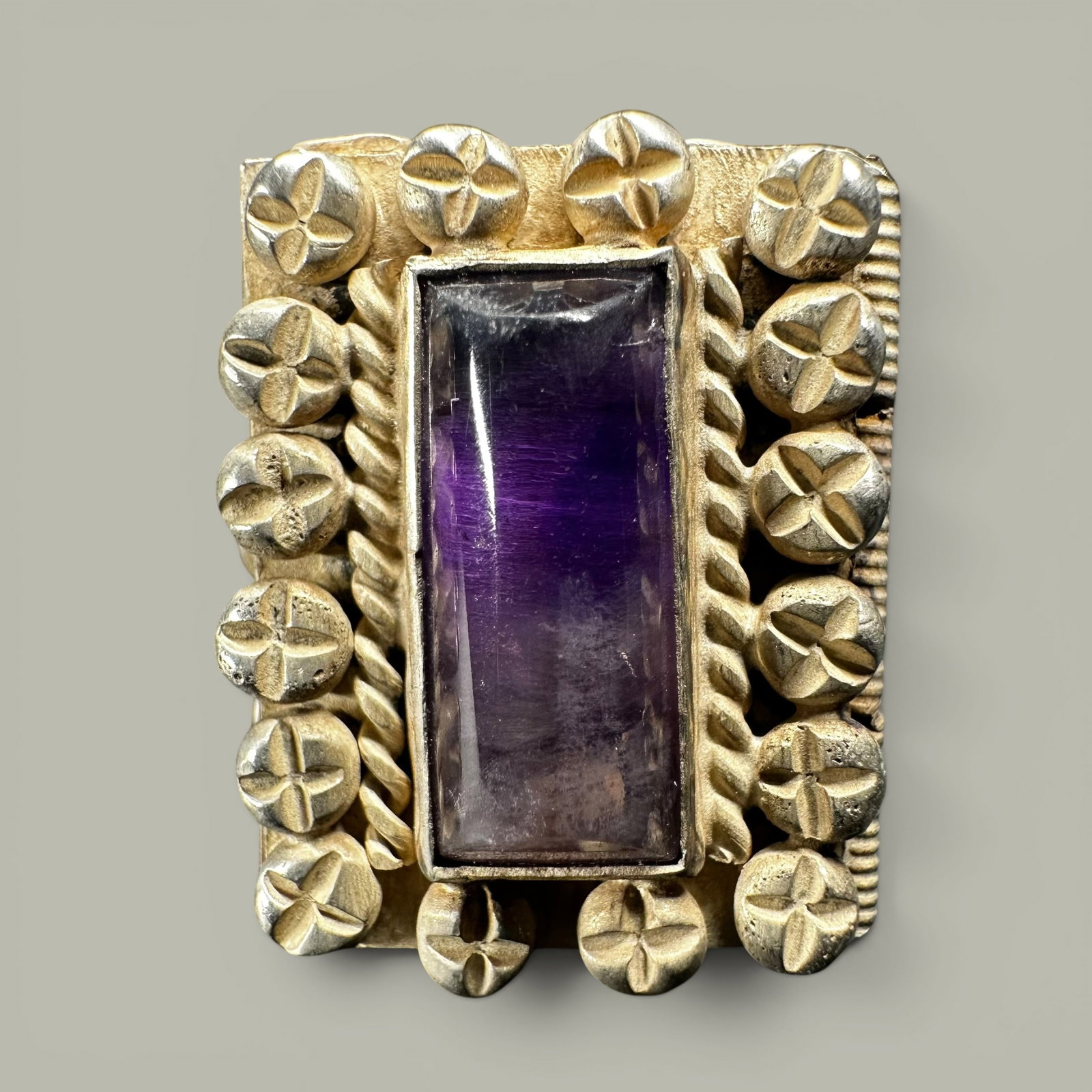 Sz2.75/11g Taxco Mexico 925 Sterling Silver Amethyst Poison Ring (1 of 10)