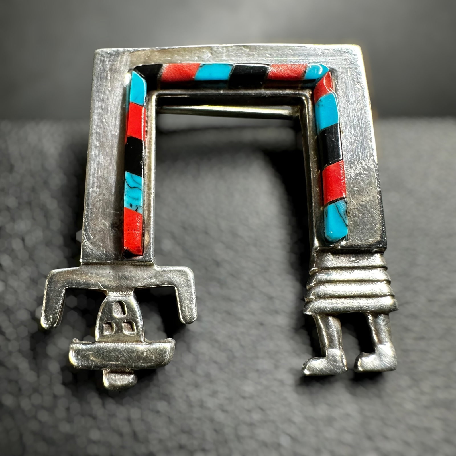 4g Native American Sterling Silver Kachina/Figure Motif Inlay Brooch (1 of 7)