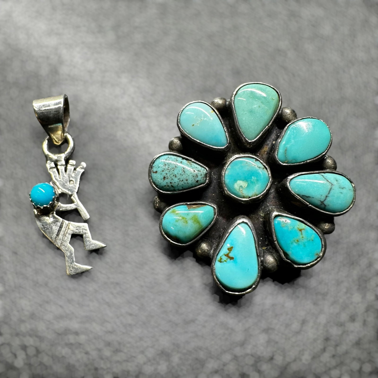 7g native American Sterling Silver Petit Point & Kokopelli Turquoise Pendant Lot (1 of 10)