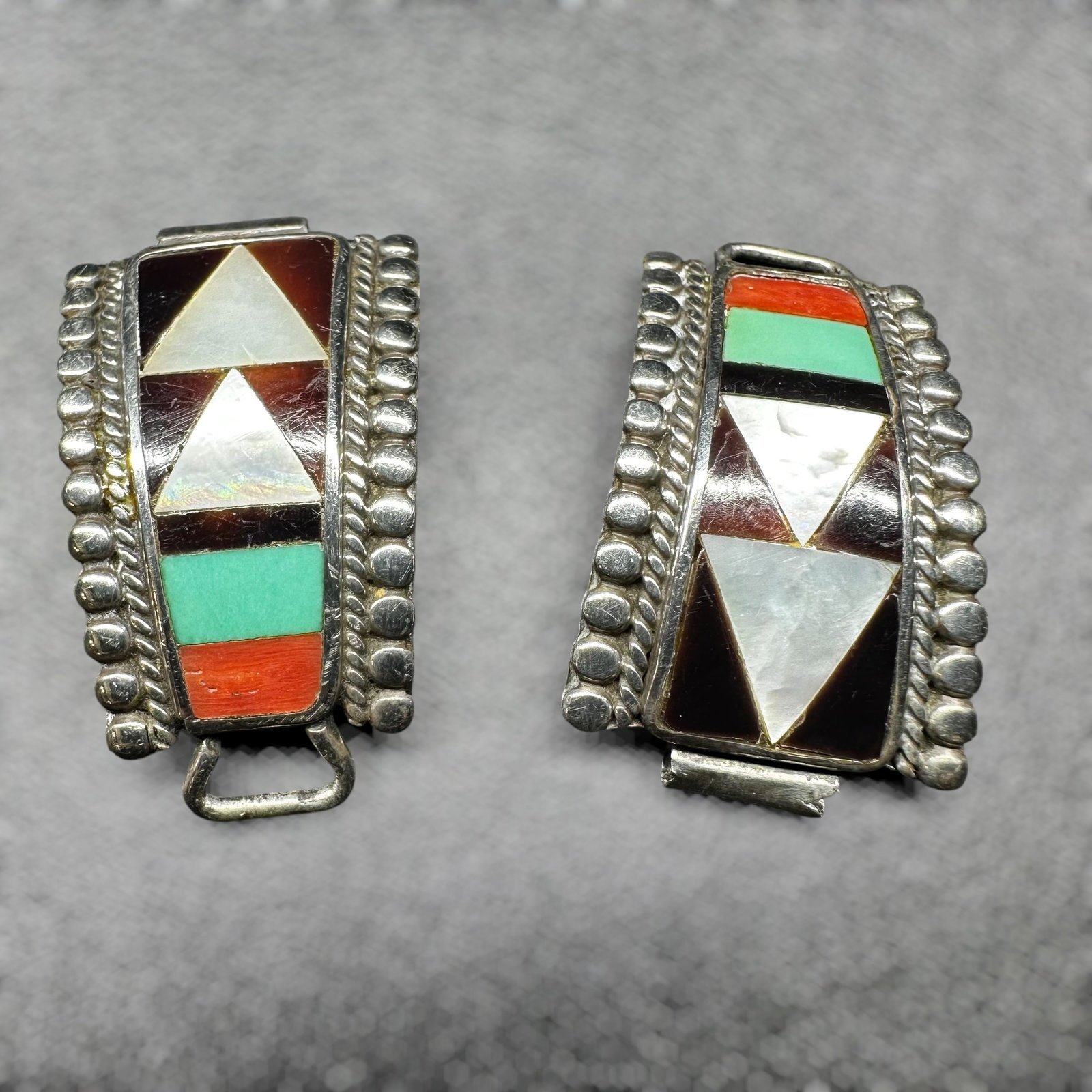 9g Zuni Zeno & Maryann Edaakie Sterling Silver Multi-Stone Geometric Inlay Watchband Pieces (1 of 9)