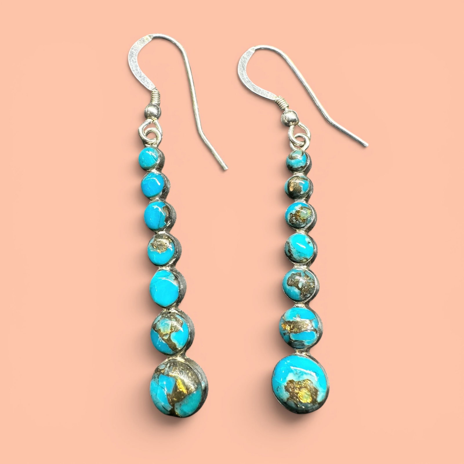 4g 925 Sterling Silver Graduated Morenci Turquoise Earrings (1 of 8)