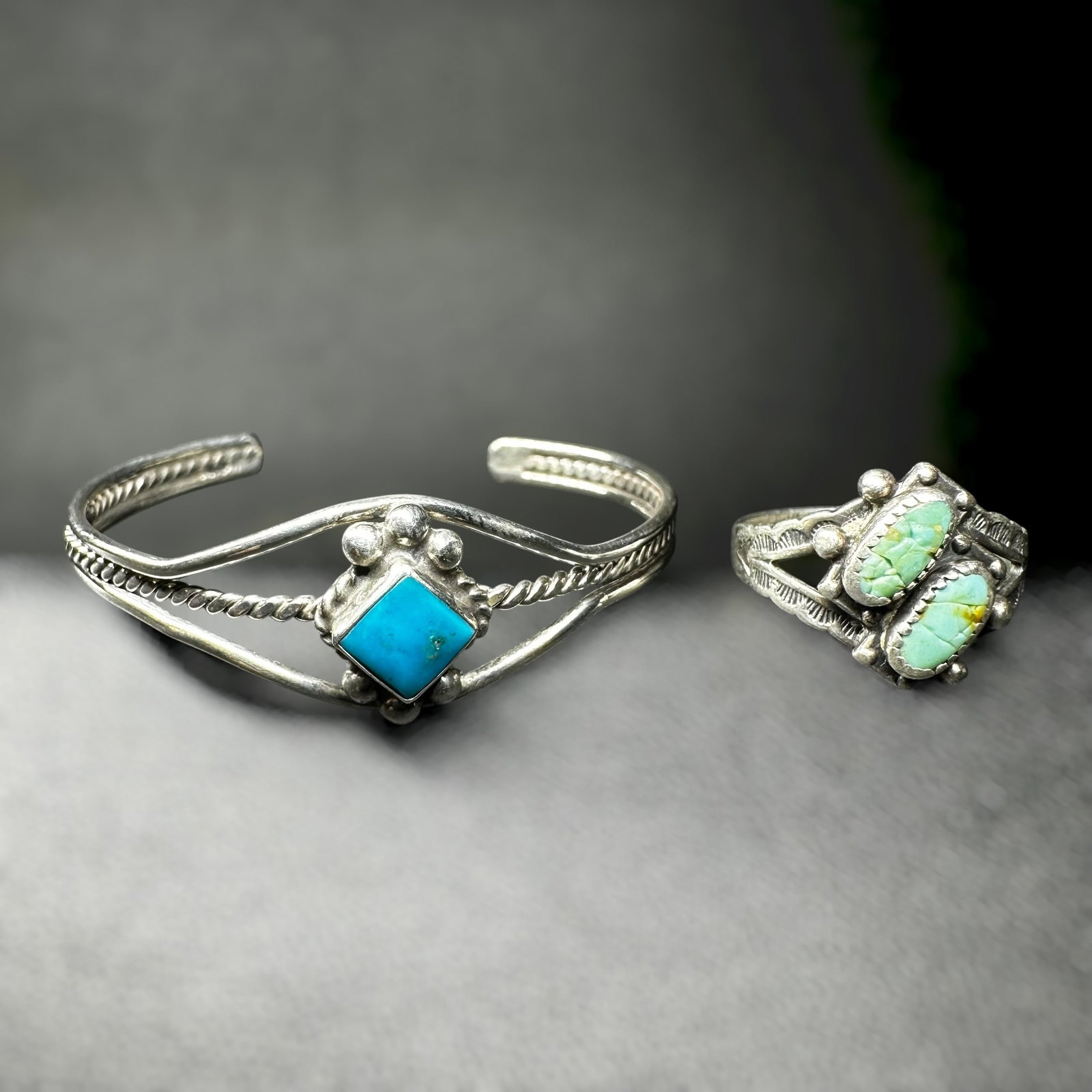 5”/Sz6.75/9g Native American Sterling Silver Kingman Turquoise Cuff & Royston Turquoise Ring (1 of 10)