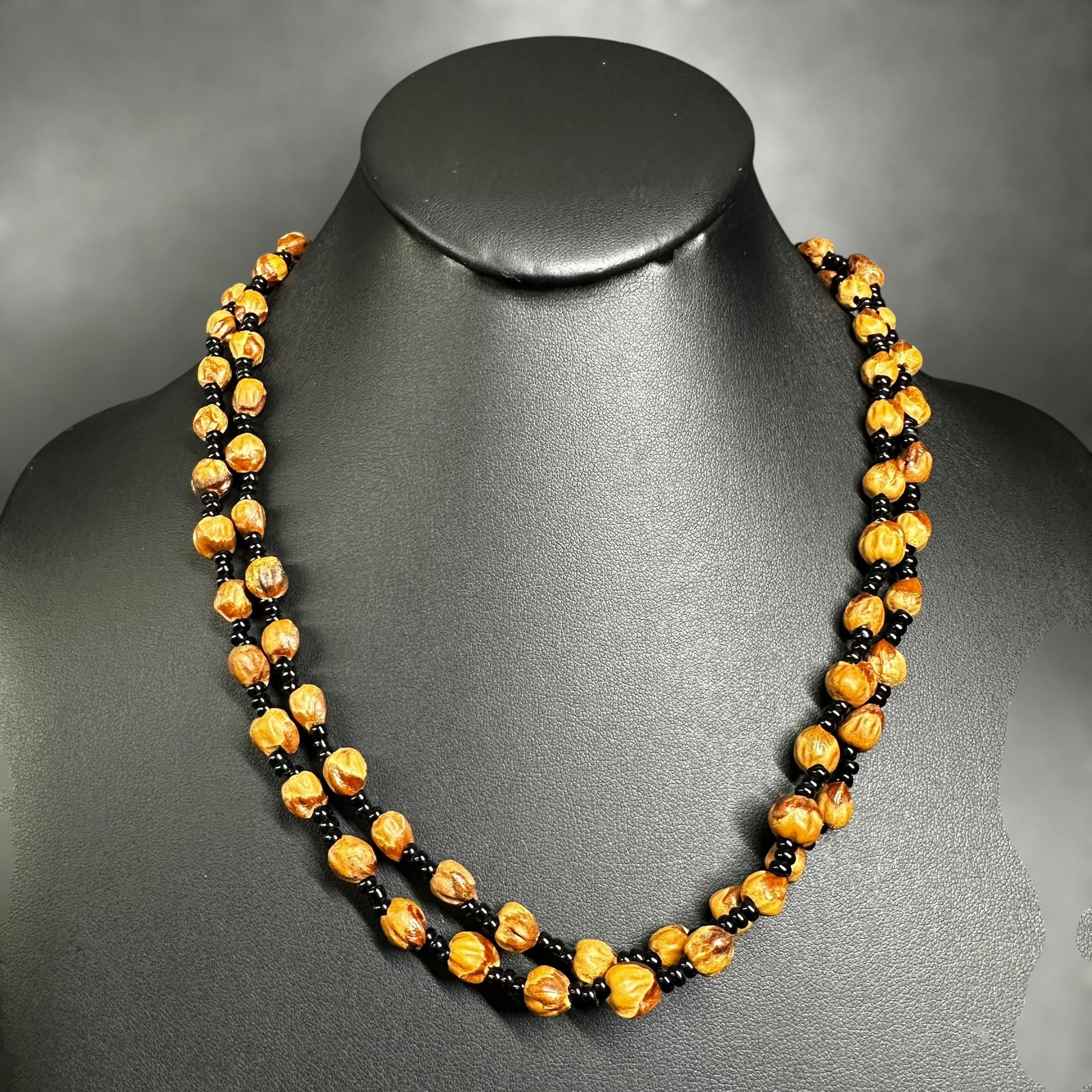 32”/21g Navajo Ghost (Dried Juniper Seeds) Beads w/ Black Glass Beaded Strand Necklace (1 of 7)