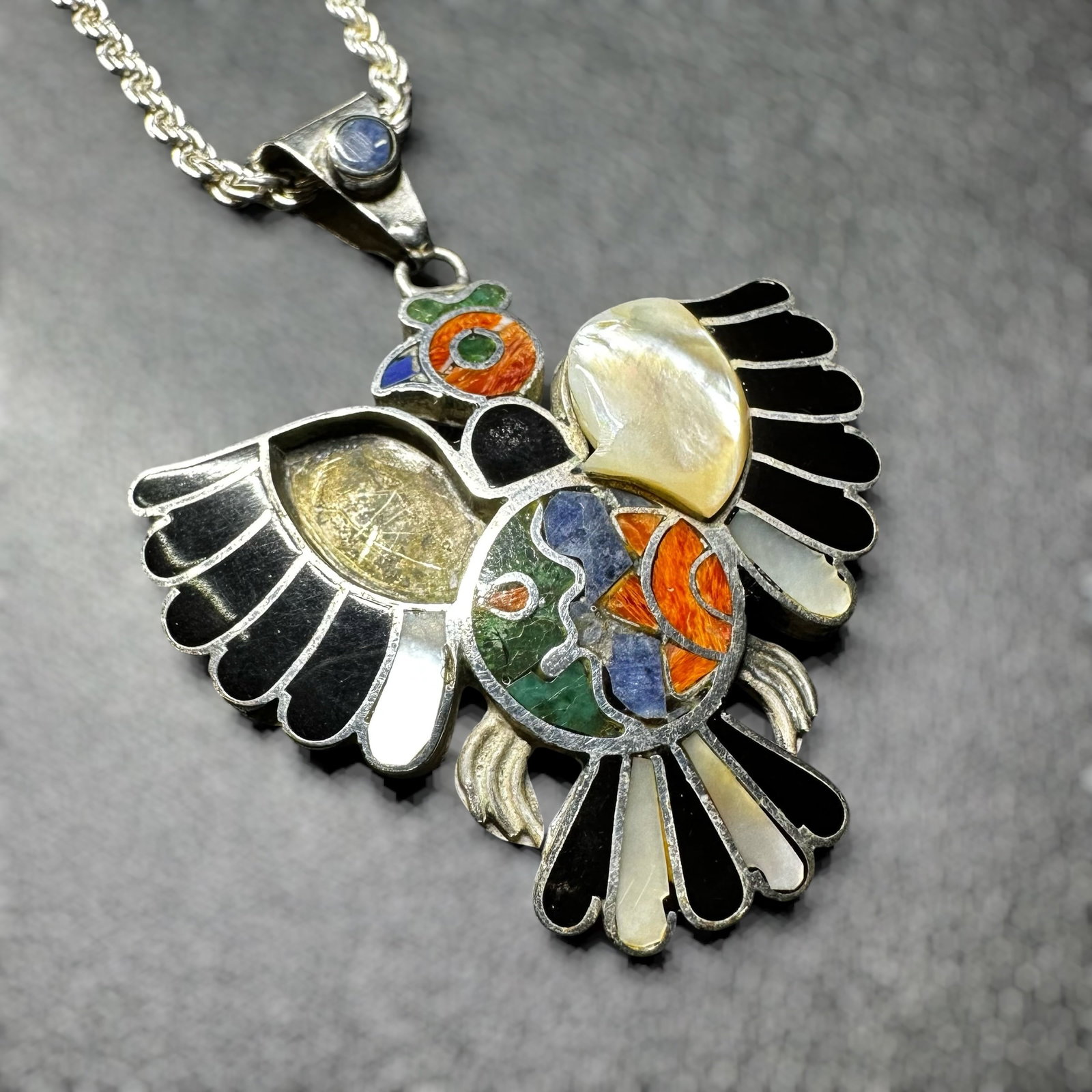 22”/22g 950 Sterling Silver Multi-Stone Inlay Thunderbird Necklace (1 of 11)