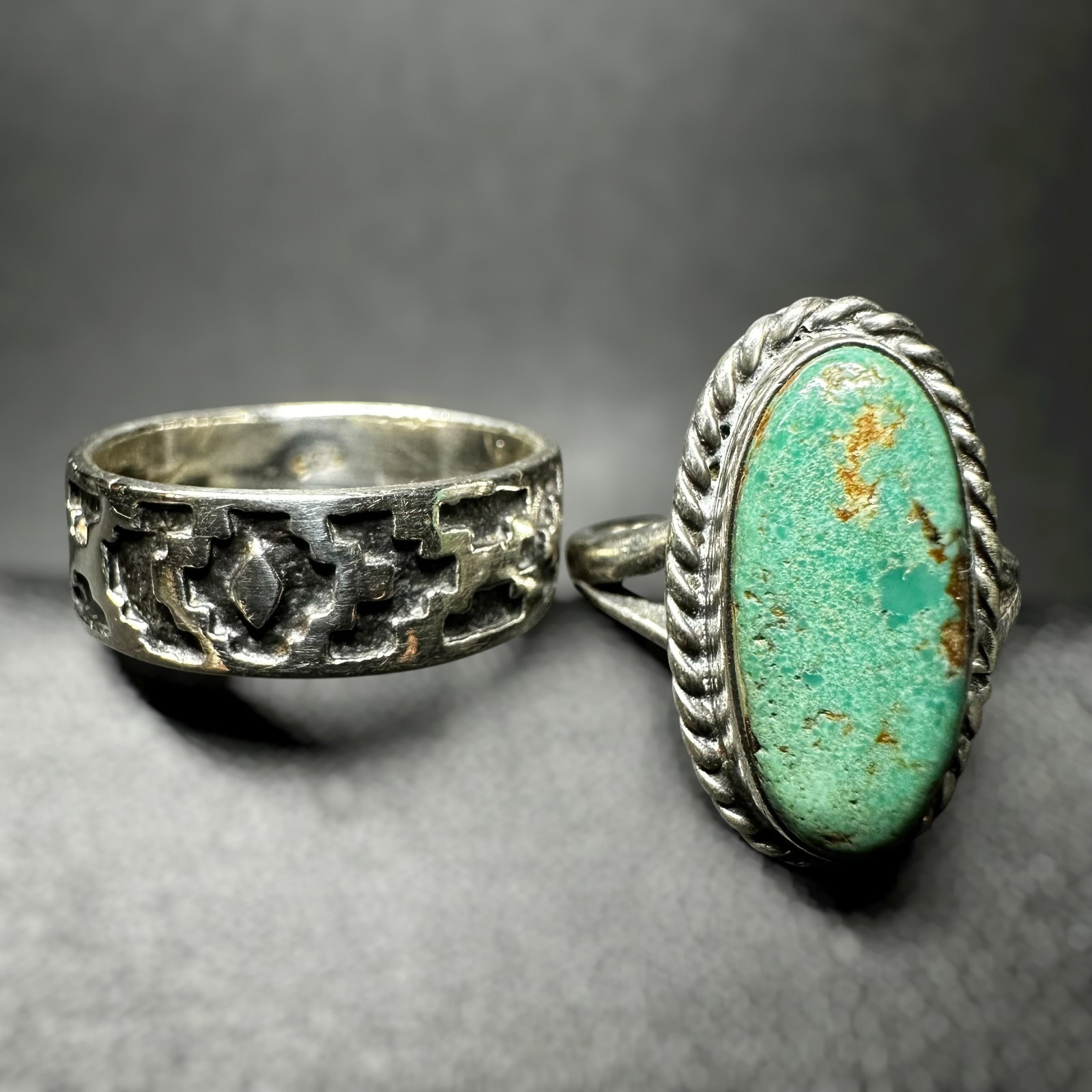 Sz5.25/Sz7.5/8g Native American 925 Sterling Silver Royston Turquoise Ring Lot (1 of 14)