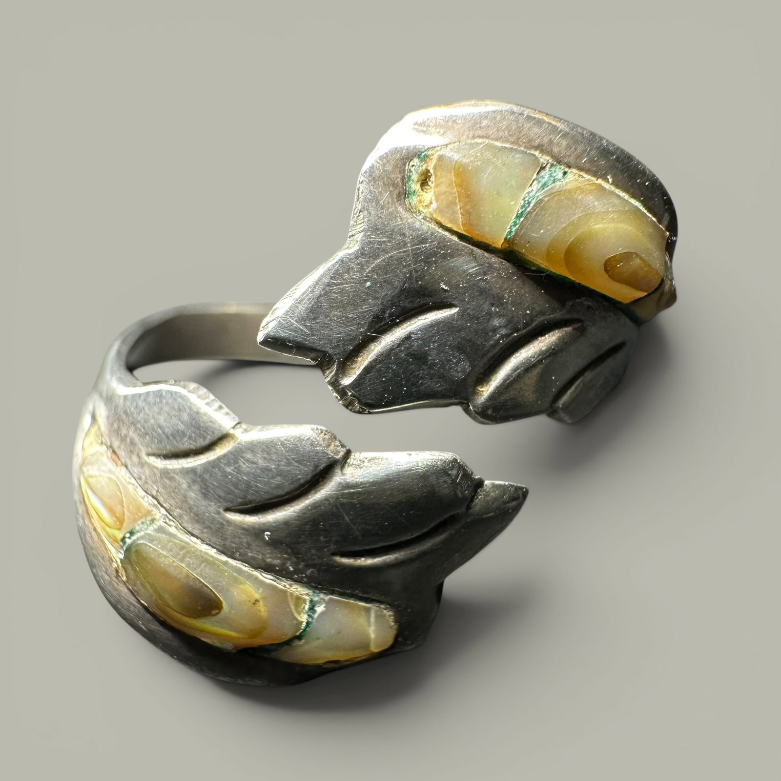 Sz9.5/2g Taxco Mexico 925 Sterling Silver Abalone Wrap Ring (1 of 8)