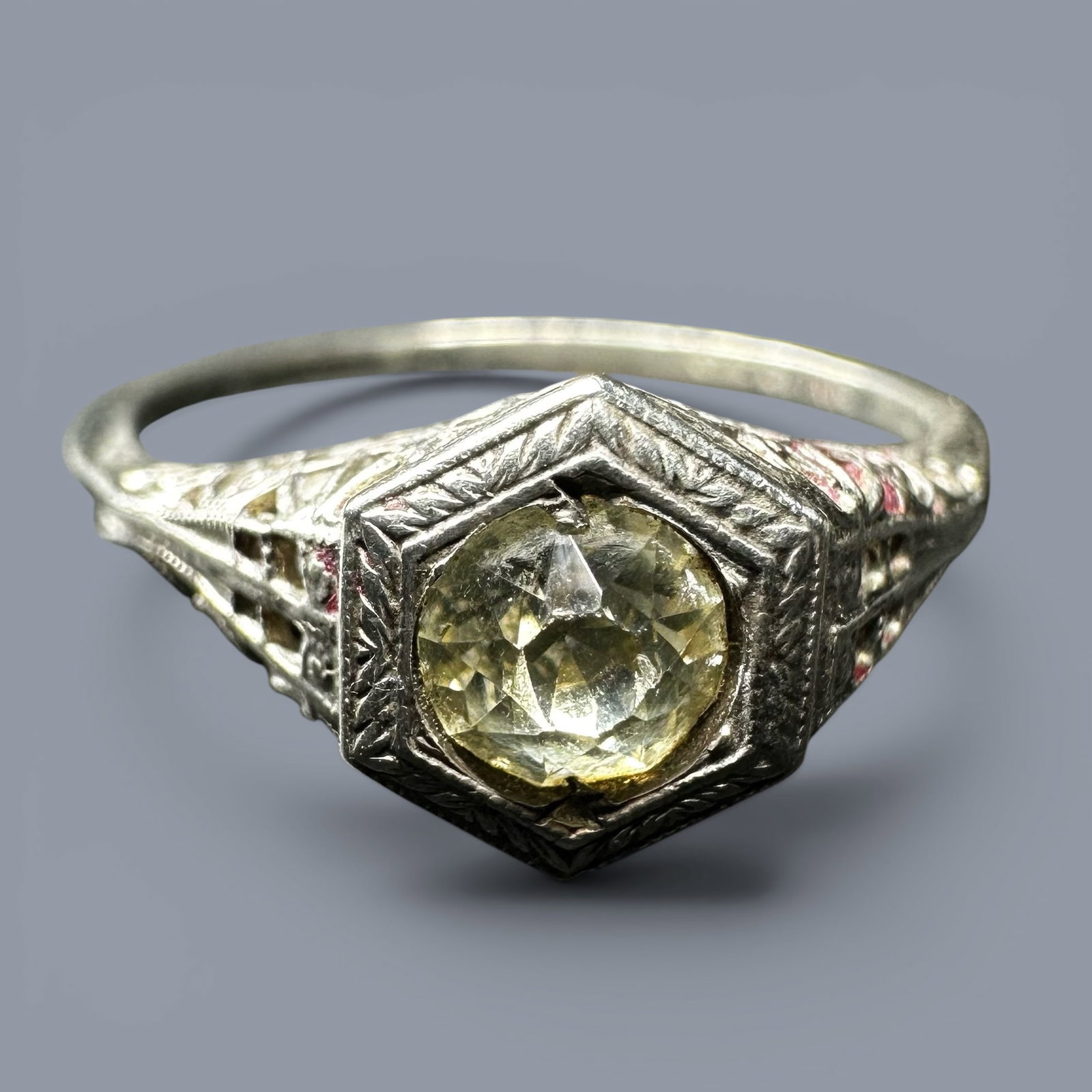 Sz8/2g Vintage Art Deco Sterling Silver Faceted Paste Ring (1 of 8)