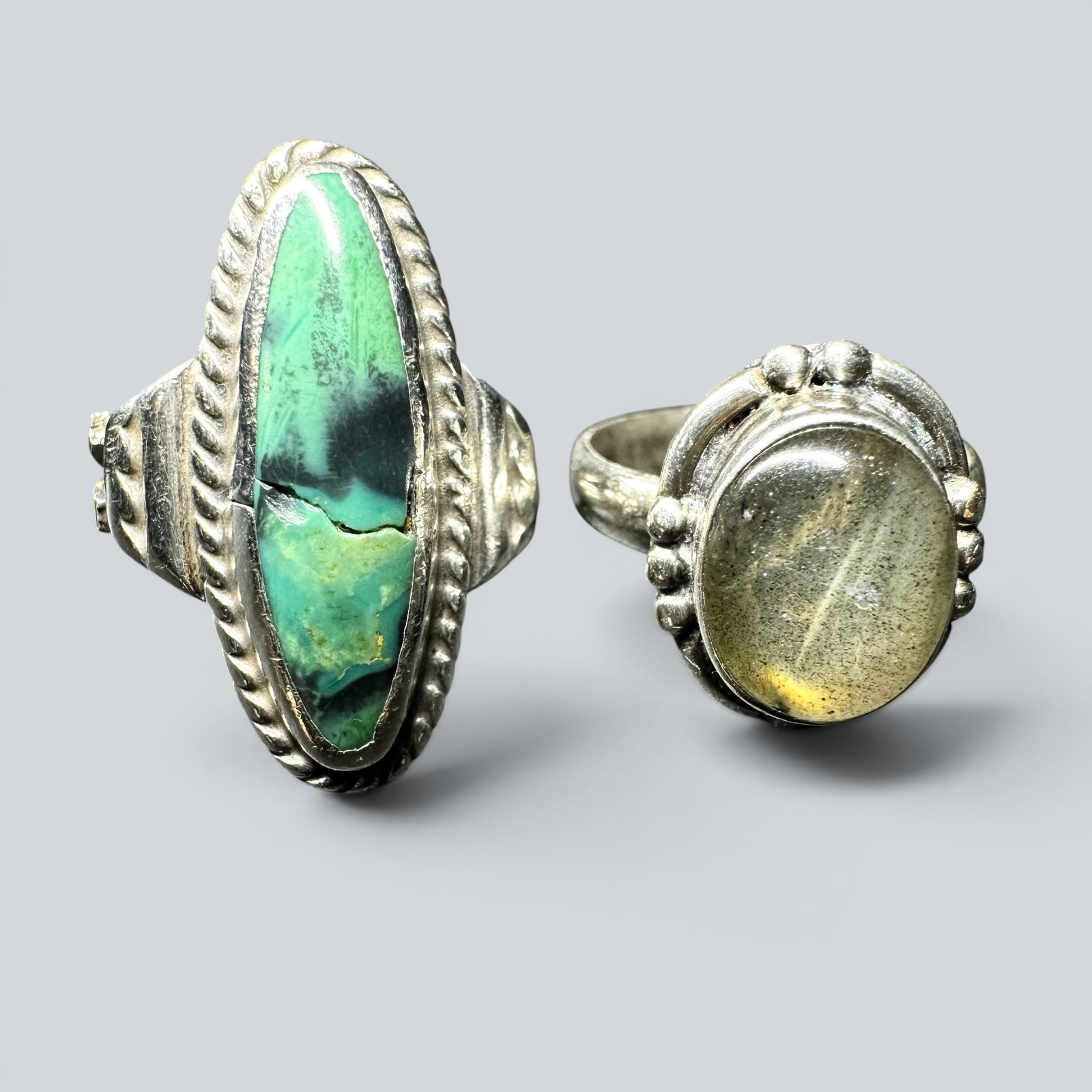Sz5.75/8g Native American Sterling Silver Moonstone & Royston Turquoise Ring Lot (1 of 13)