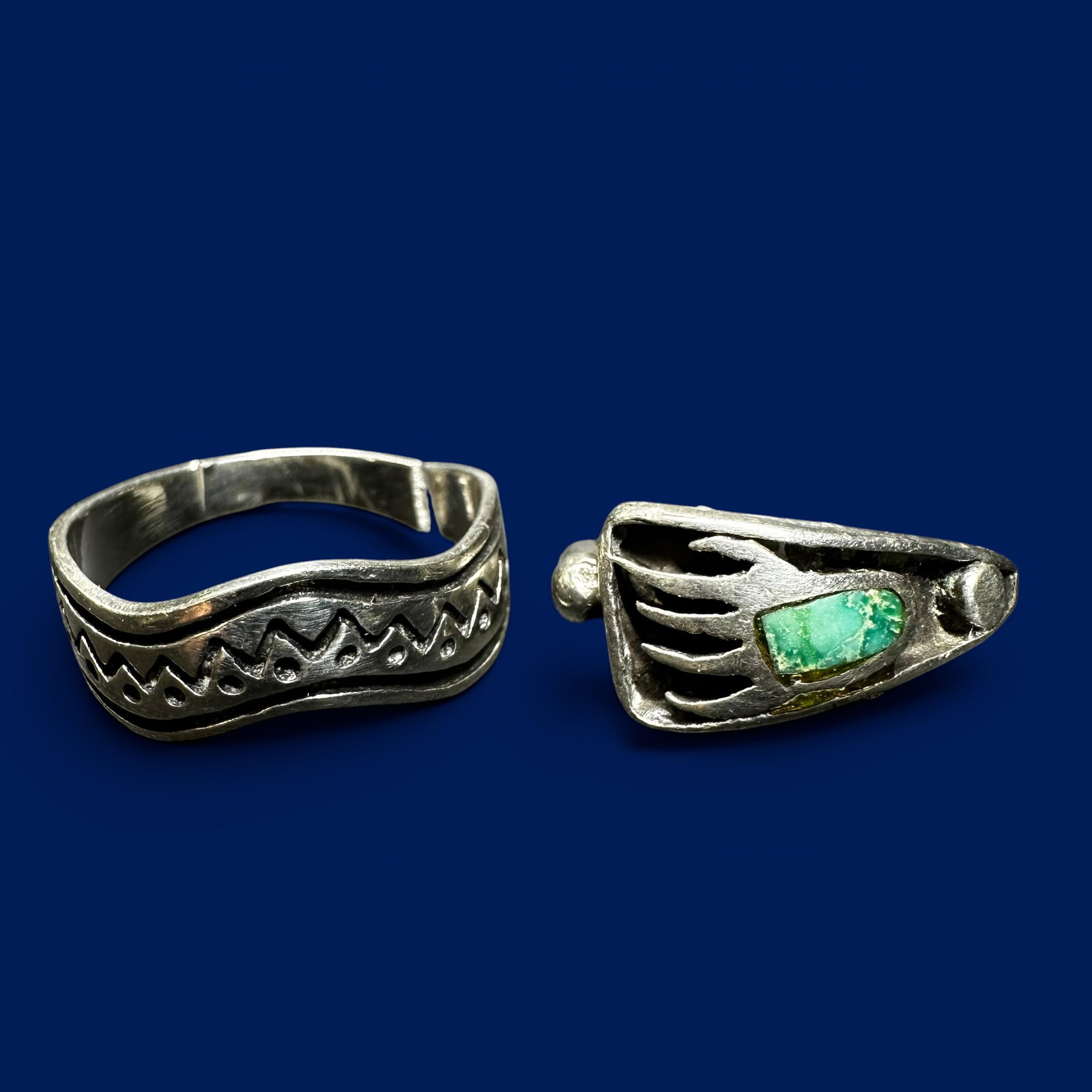 Sz7/Sz9.5/7g Native American Sterling Silver Royston Turquoise Bear Claw Ring Lot (1 of 11)