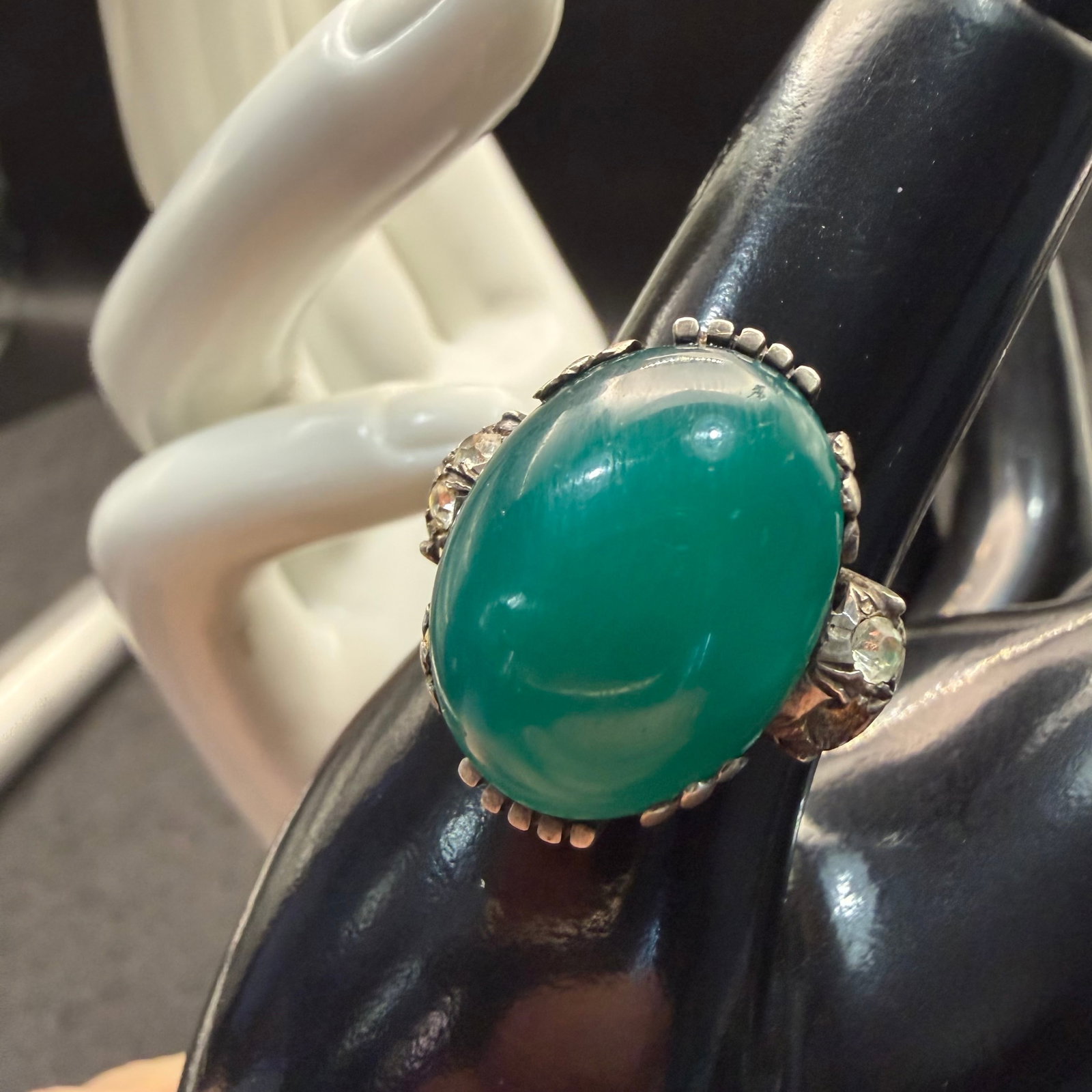 Vintage Sterling Silver Green White Stones Fashion Ring Sz 8.5 6.74g 925 (1 of 10)
