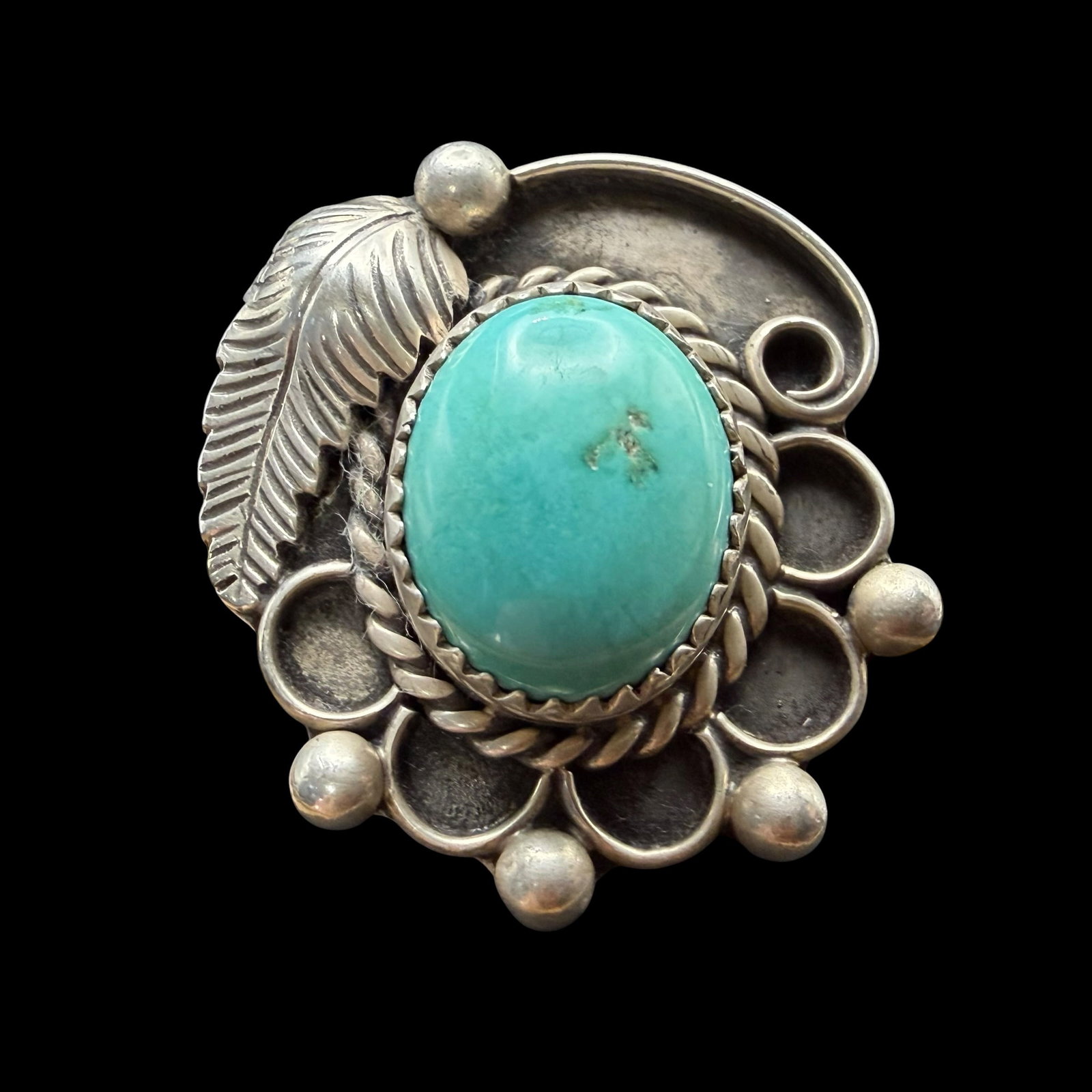 Vintage Native American Sterling Silver Turquoise Old Pawn Ring Sz 6.25 10.0g 925: Maker: Unmarked, likely Old Pawn. / Material: Sterling Silver. / Stone: Turquoise. / Size: 6.25. Face measures 1” x 1”. / Weight: 10.00 grams. / Condition: Excellent, ready to wear and enj