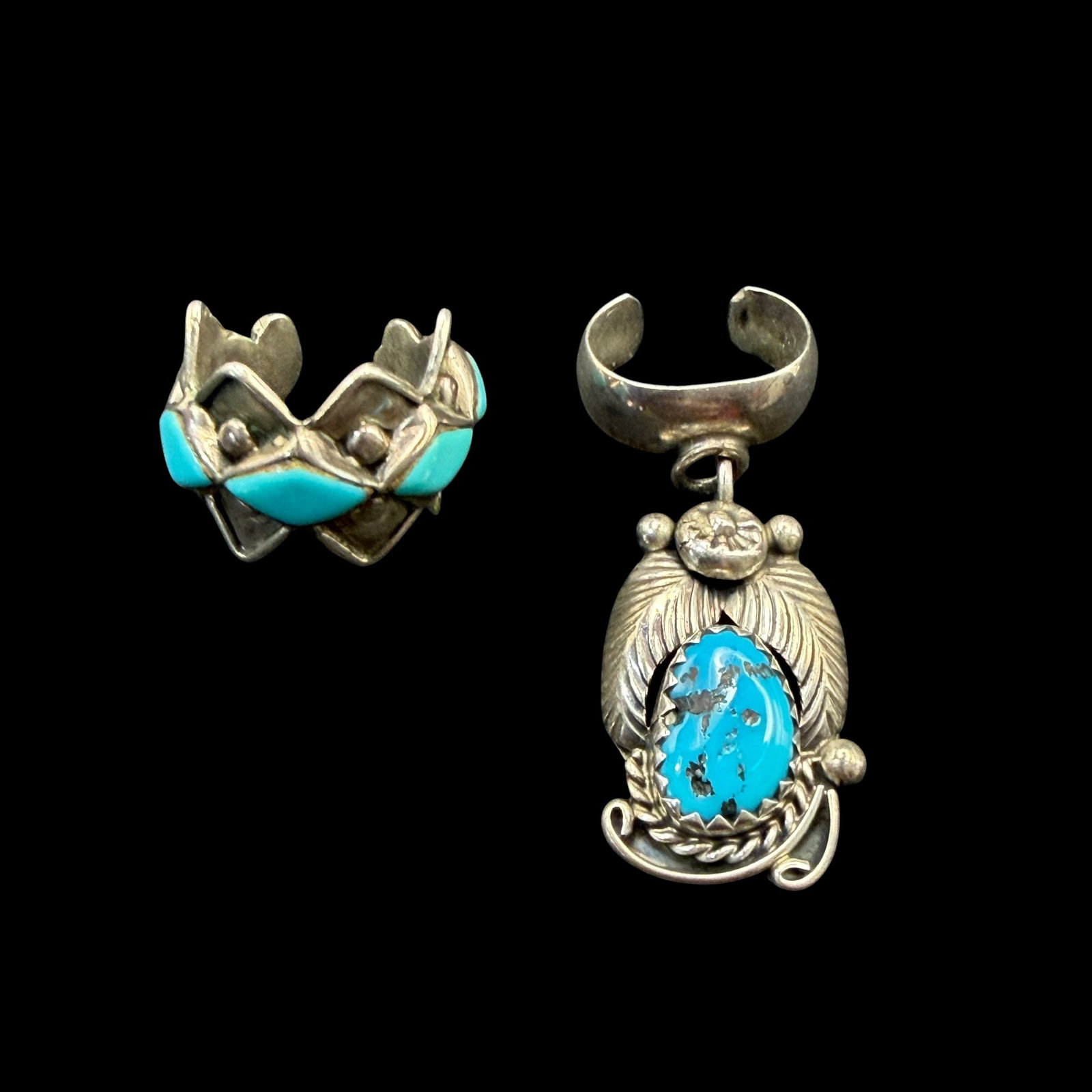 2 Vintage Sterling Silver Turquoise Ear Clips Old Pawn ? 4.49g 925 (1 of 10)
