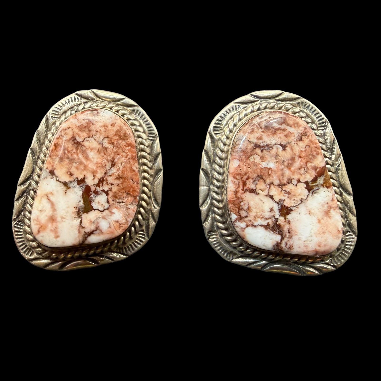 Vintage Native American Sterling Silver Wild Horse Agate Earrings Will Denetdale Navajo 10.87g 925: Maker: Marked W. Denetdale, Navajo. / Material: Sterling Silver. / Stone: Wild Horse Agate. / Size: 1” x 3/4”. / Weight: 10.87 grams. / Condition: Excellent, ready to wear and enjoy. / Sol