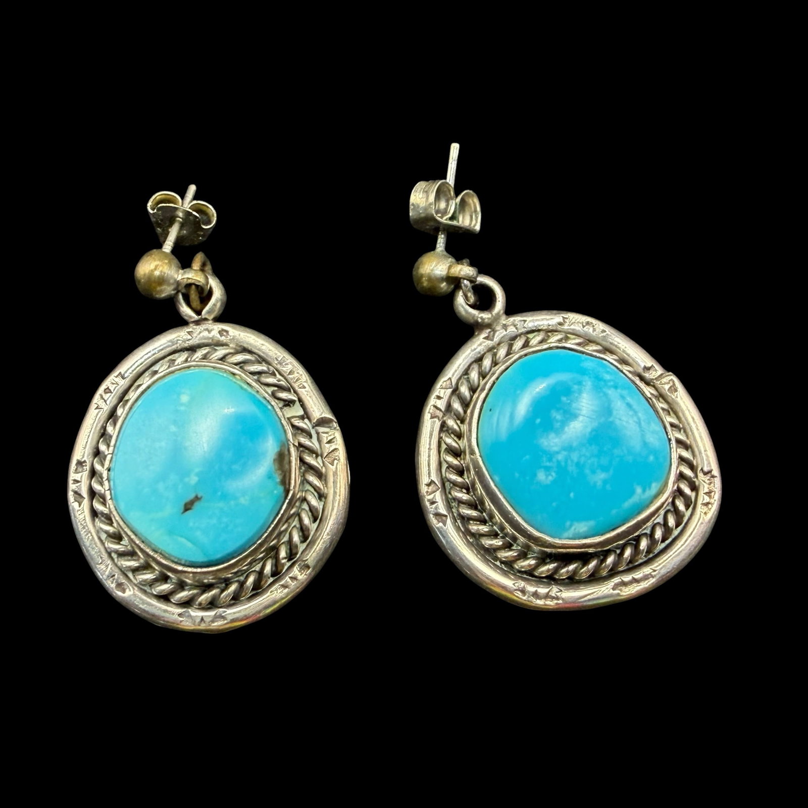 Vintage Native American Old Pawn Sterling Silver Turquoise Earrings 7/8” 12.0g 925 (1 of 10)
