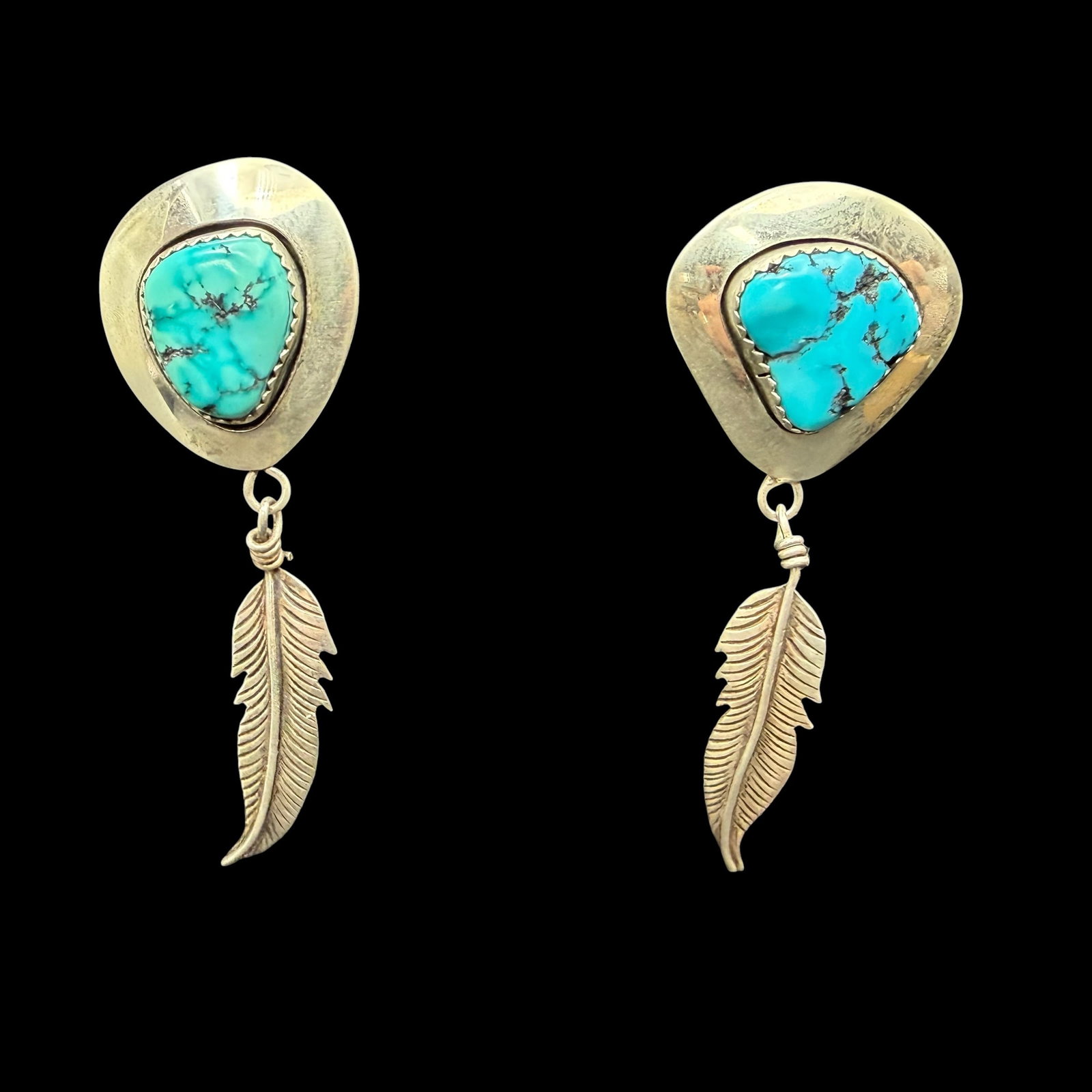Vintage Sterling Silver Turquoise Native American Tom Sam Navajo Earrings 2 3/4” 16.90g 925: Maker: Tom Sam, Navajo. / Material: Sterling Silver. / Stone: Turquoise. / Size: 2 3/4” x 1” each. / Weight: 16.90 grams combined. / Condition: Excellent, ready to enjoy. / Sold as is. Mea