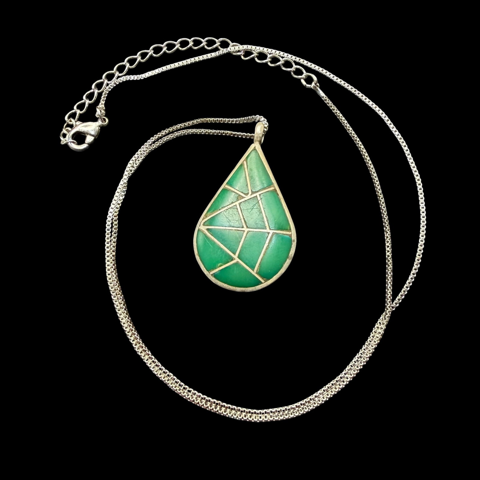 Vintage Sterling Silver Turquoise Native American Necklace Lorrie Marcie Kallestewa Zuni 6.73g 925: Maker: Lorrie Marcie Kallestewa, Zuni. / Material: Sterling Silver. / Stone: Turquoise. / Size: 19 inch chain. Pendant 1 1/4” x 3/4”. / Weight: 6.73 grams. / Condition: Excellent, ready to