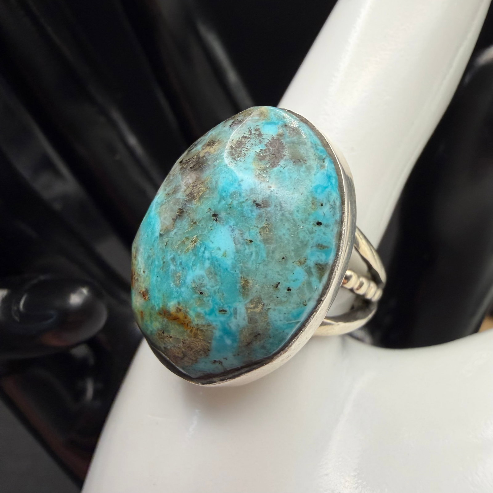 Vintage Sterling Silver Native American Turquoise Ring Signed MG Sz 9.25 10.05g 925: Maker: Marked as shown, MG. Unknown. / Material: Sterling Silver. / Stone: Turquoise. / Size: 9.25. Face measures 15/16” x 3/4”. / Weight: 10.05 grams. / Condition: Excellent, ready to enj