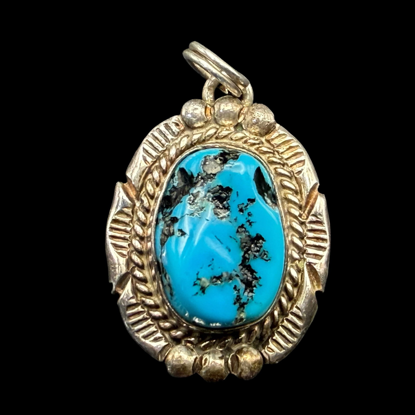 Vintage Native American Sterling Silver Turquoise Necklace Pendant Signed NE 7/8” 4.77g 925: Maker: Marked as shown, NE. Unknown. / Material: Sterling Silver. / Stone: Turquoise. / Size: 7/8” x 5/8”. / Weight: 4.77 grams. / Condition: Excellent, ready to enjoy. / Sold as is. Measu