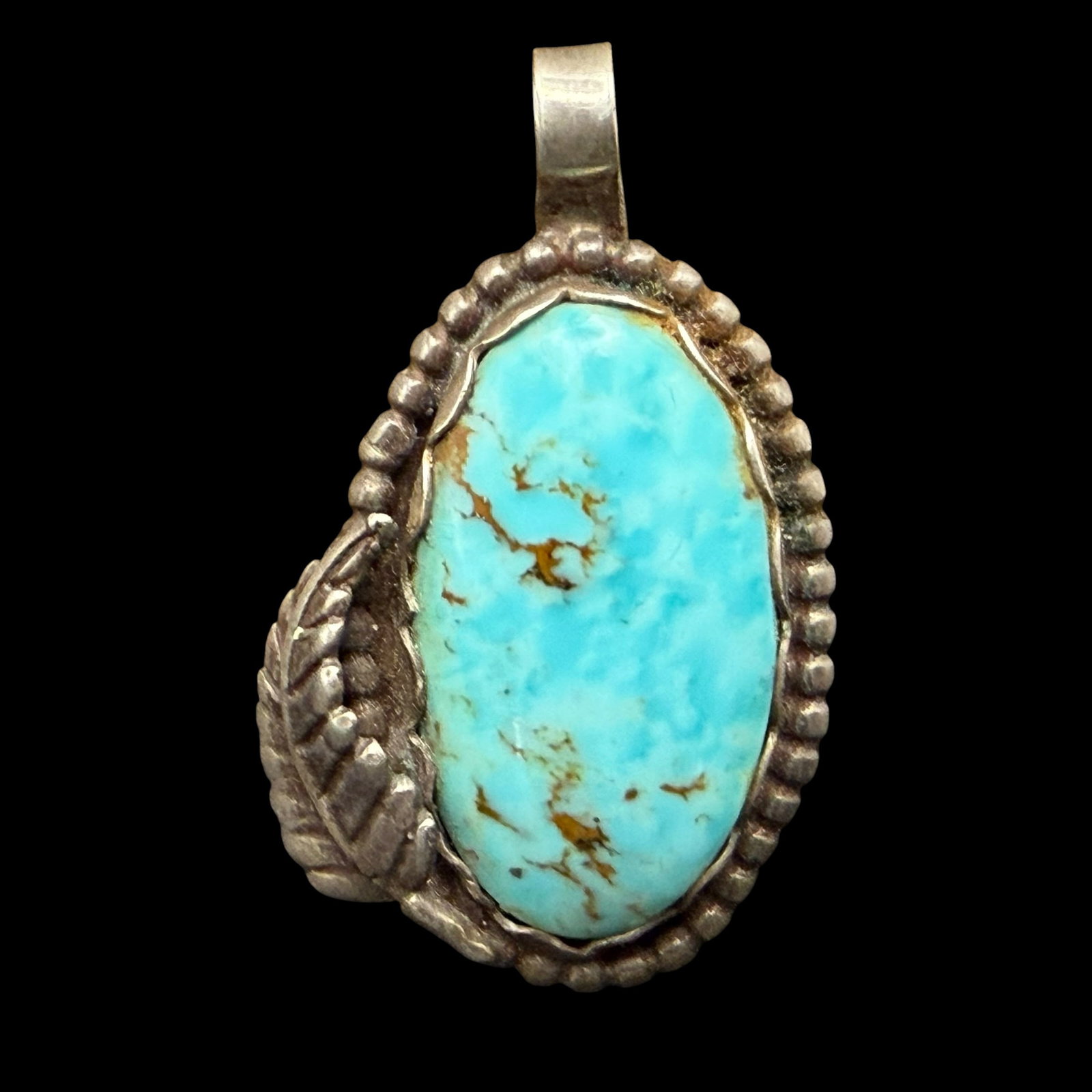 Vintage Sterling Silver Native American Turquoise Necklace Pendant Signed 1 1/16” 5.89g 925 (1 of 10)