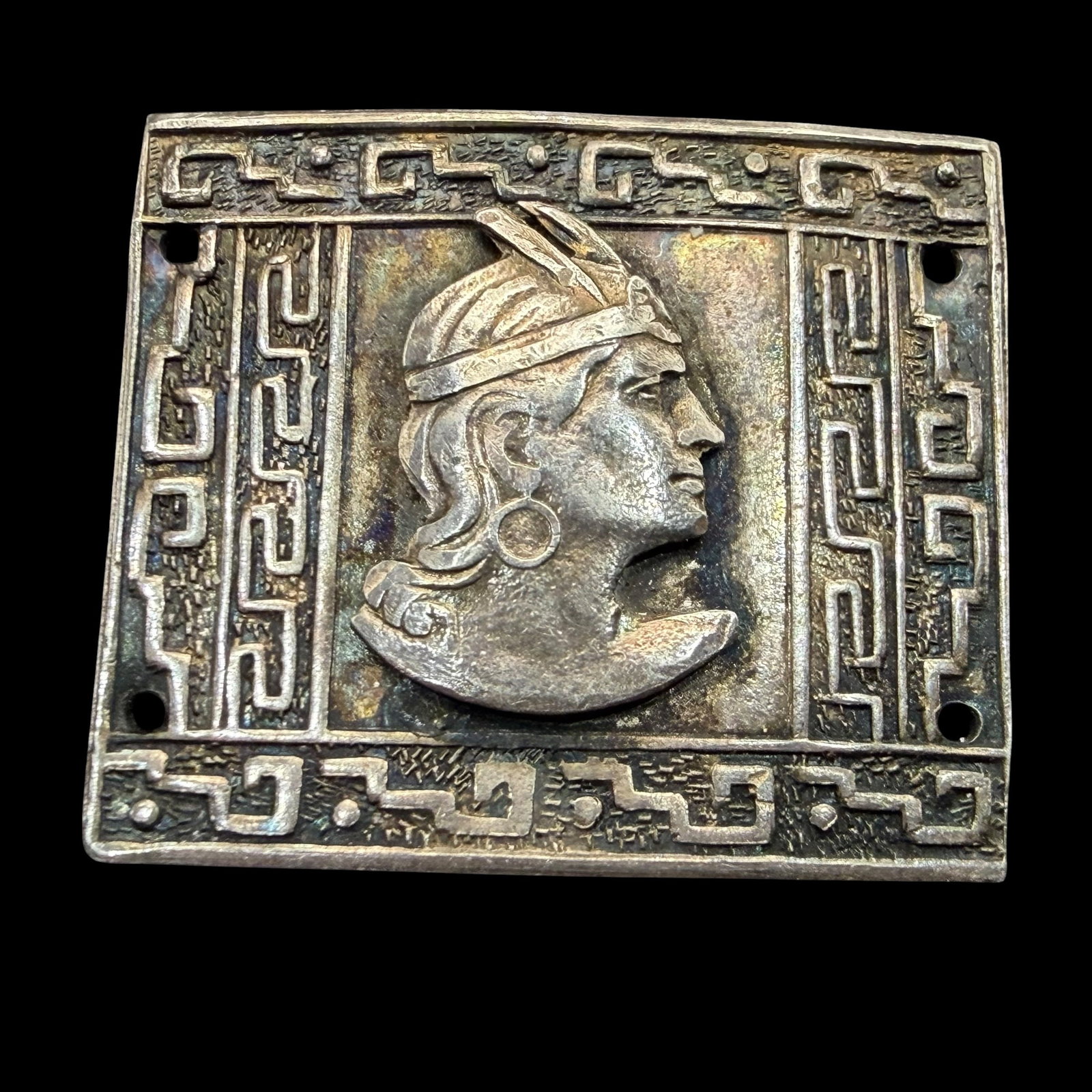 Vintage Sterling Silver Native Peru Chief Brooch Pin Gavidia 1” 5.22g 925: Maker: Unmarked. Believed to be Peru, possibly Gavidia. ? / Material: Sterling Silver. / Stone: None. / Size: 1” x 7/8”. / Weight: 5.22 grams. / Condition: Excellent, ready to enjoy. / Sol