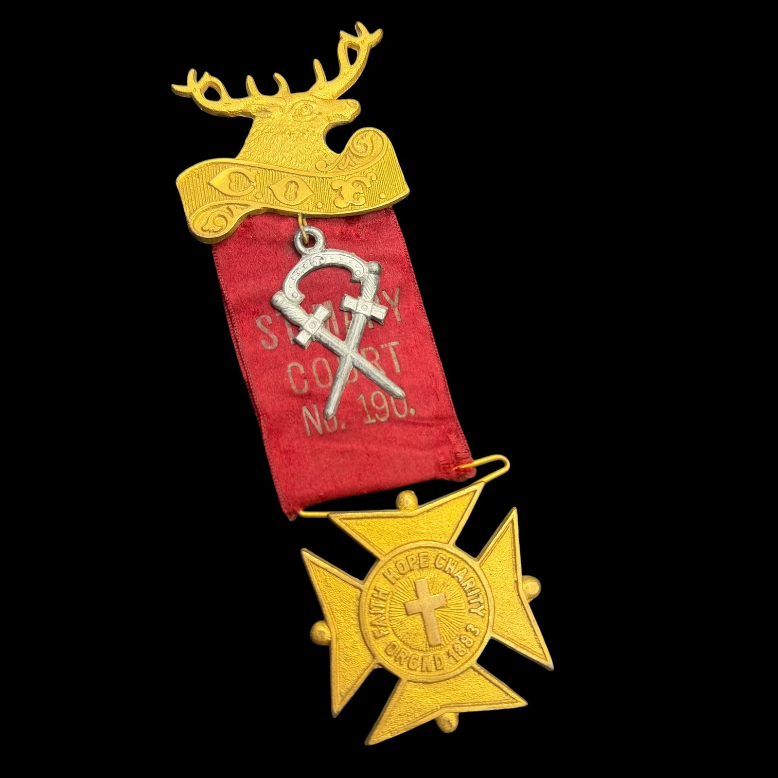 Antique COF Catholic Order Foresters St Mary Court No. 190 Brass 1883 Badge Medallion (1 of 10)