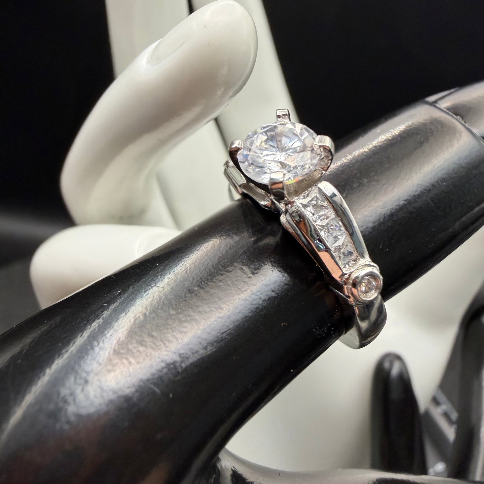 Sterling Silver Solitaire CZ Engagement Ring VG 5.06g 925: Maker: Marked VG. / Material: Sterling Silver. Stone: CZ, Cubic Zirconia. / Size: 6.5. Cienter stone .44 carat. Weight: 5.06 grams. / Condition: Excellent! Ready to enjoy! / Sold as is. Measurements a