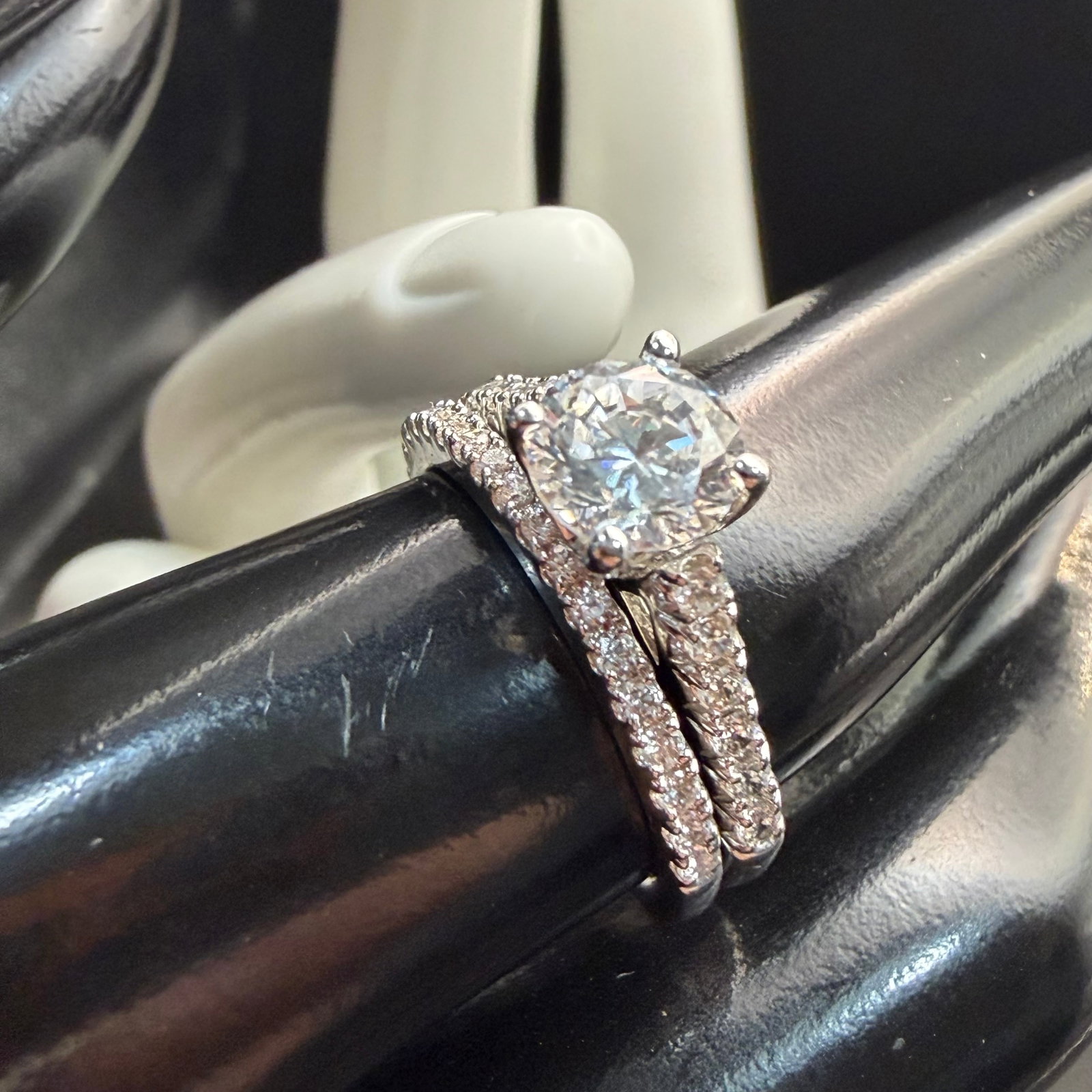 Sterling Silver CZ Engagement Ring Set Cubic Zirconia Sz 6.5 6.75 New: Maker: Marked VT Sample. / Material: Sterling Silver. / Stone: CZ, Cubic Zirconia. / Size: Main ring 6.75. Band 6.5. / Weight: 4.49 grams combined. / Condition: Excellent! Ready to enjoy! / Sold as is