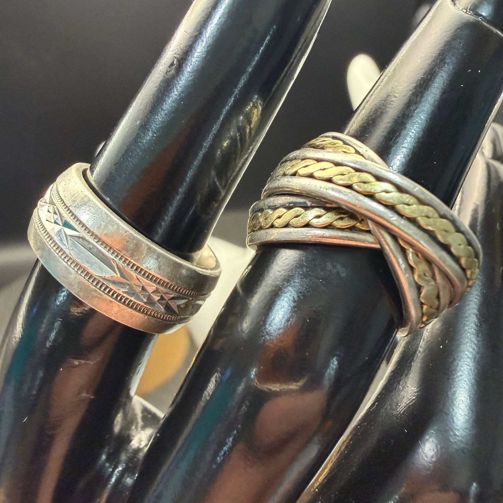 2 Vintage Sterling Silver Rings Single Sz 5.75 & Triple Band Sz 3.75 17.00g 925 (1 of 10)