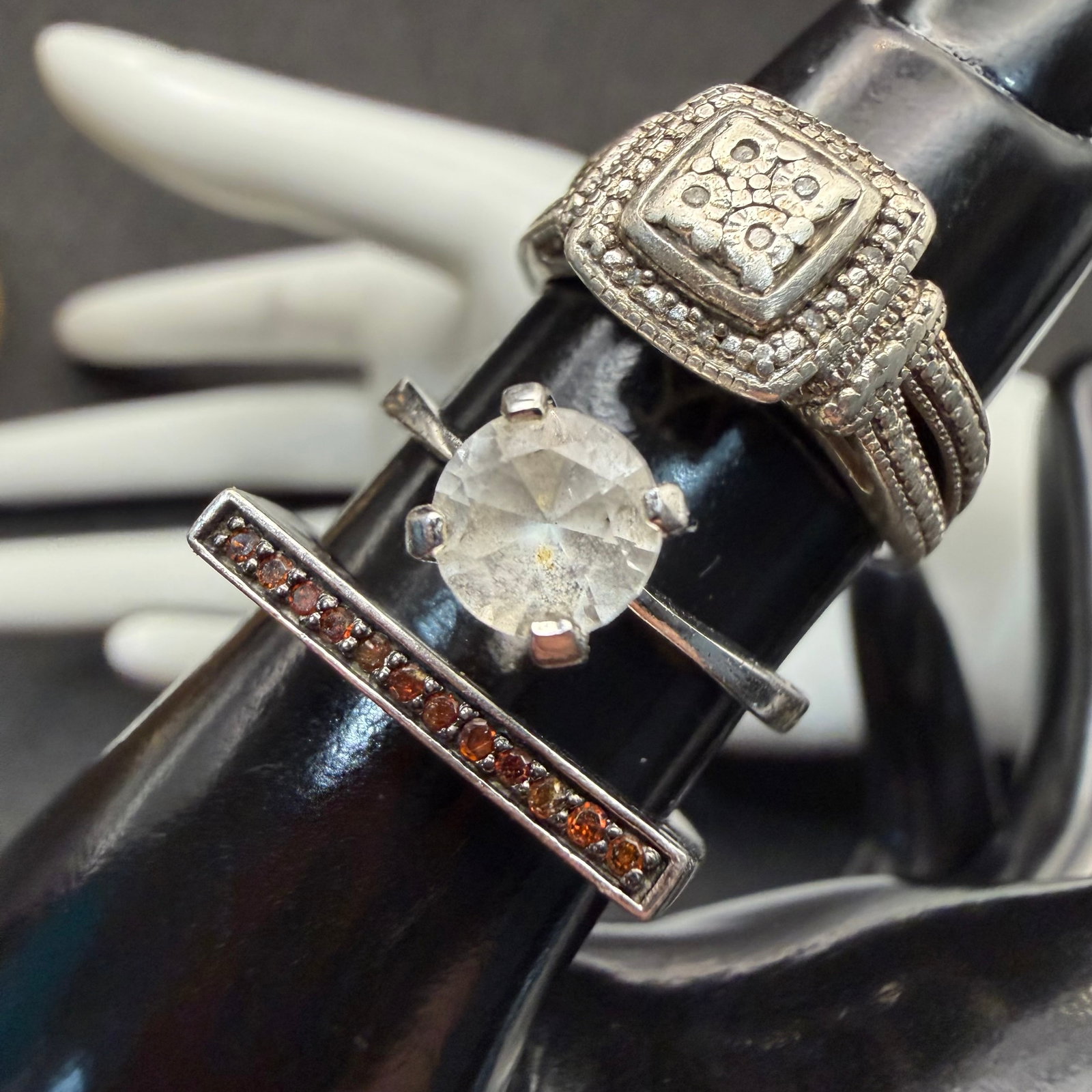 3 Vintage Sterling Silver Rings Art Nouveau Avon Band Sz 7 7.25 8.25 7.56g 925 (1 of 11)